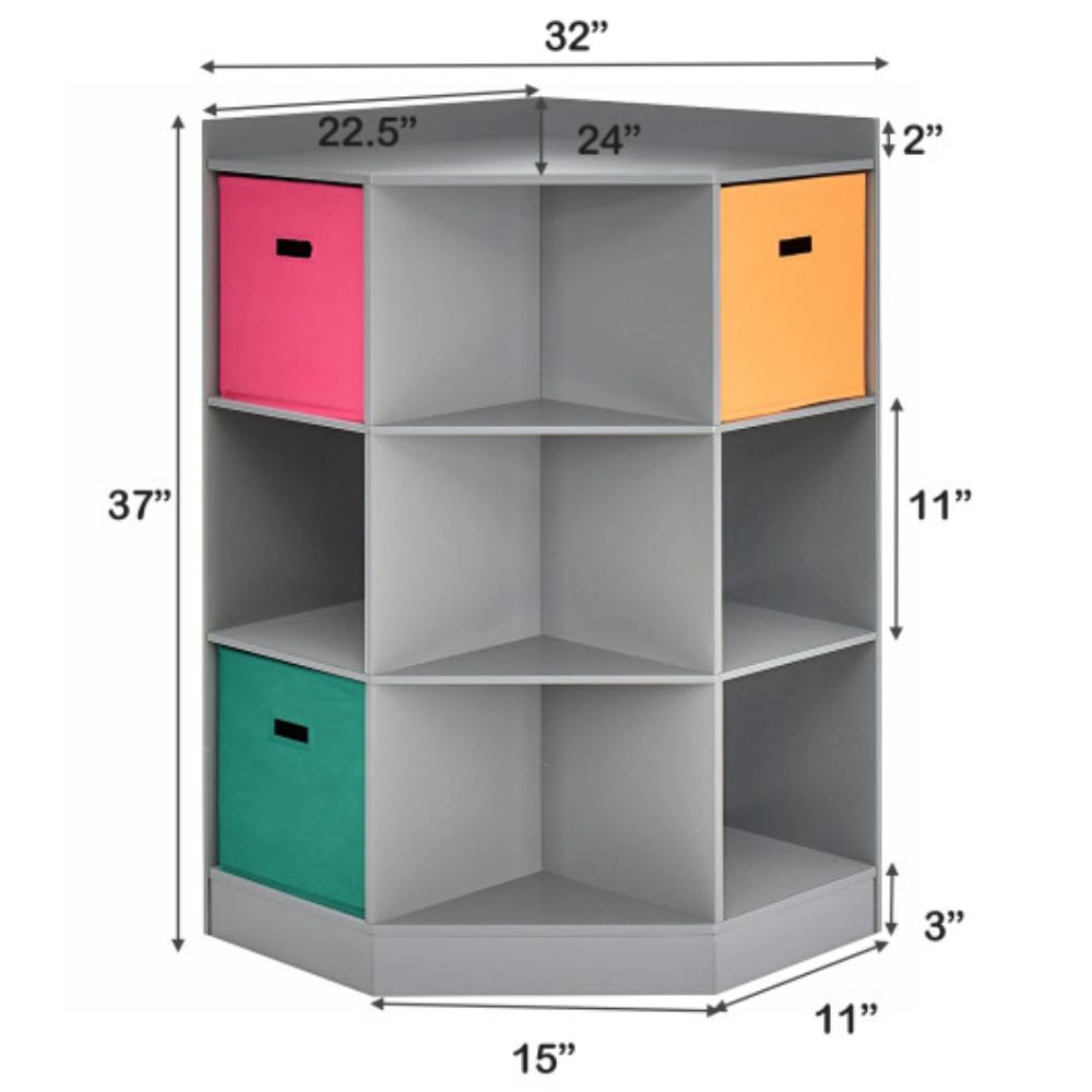 Hivvago Kids Corner Storage Cabinet with 3 Baskets