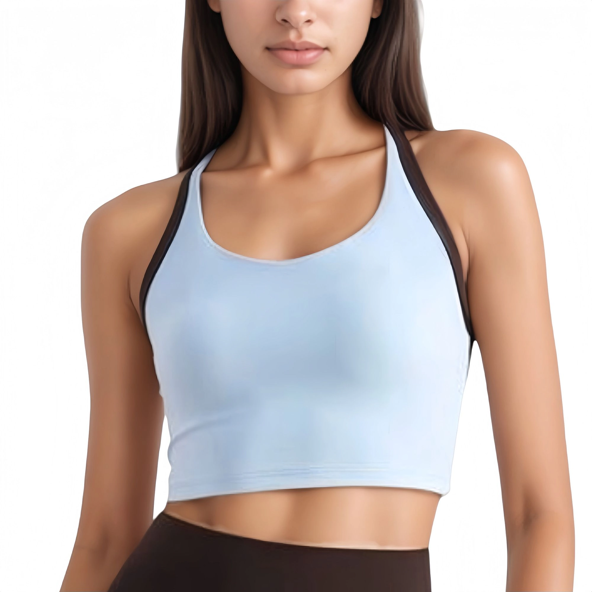 Anna-Kaci Women's Scoop Neck Racerback Sports Bra with Contrast Trim