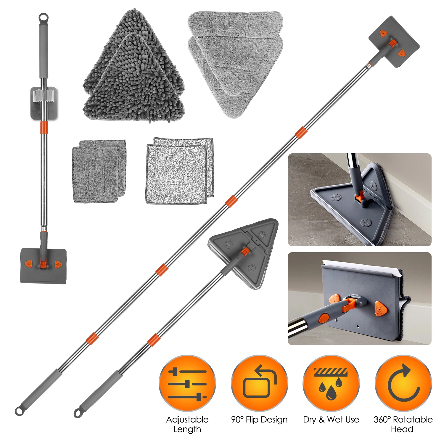GBruno 2-in-1 Extendable Baseboard Cleaner Mop