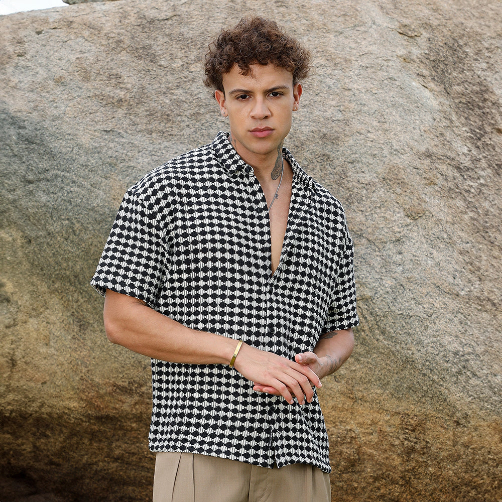 Lozenge-Striped Oversized Shirt