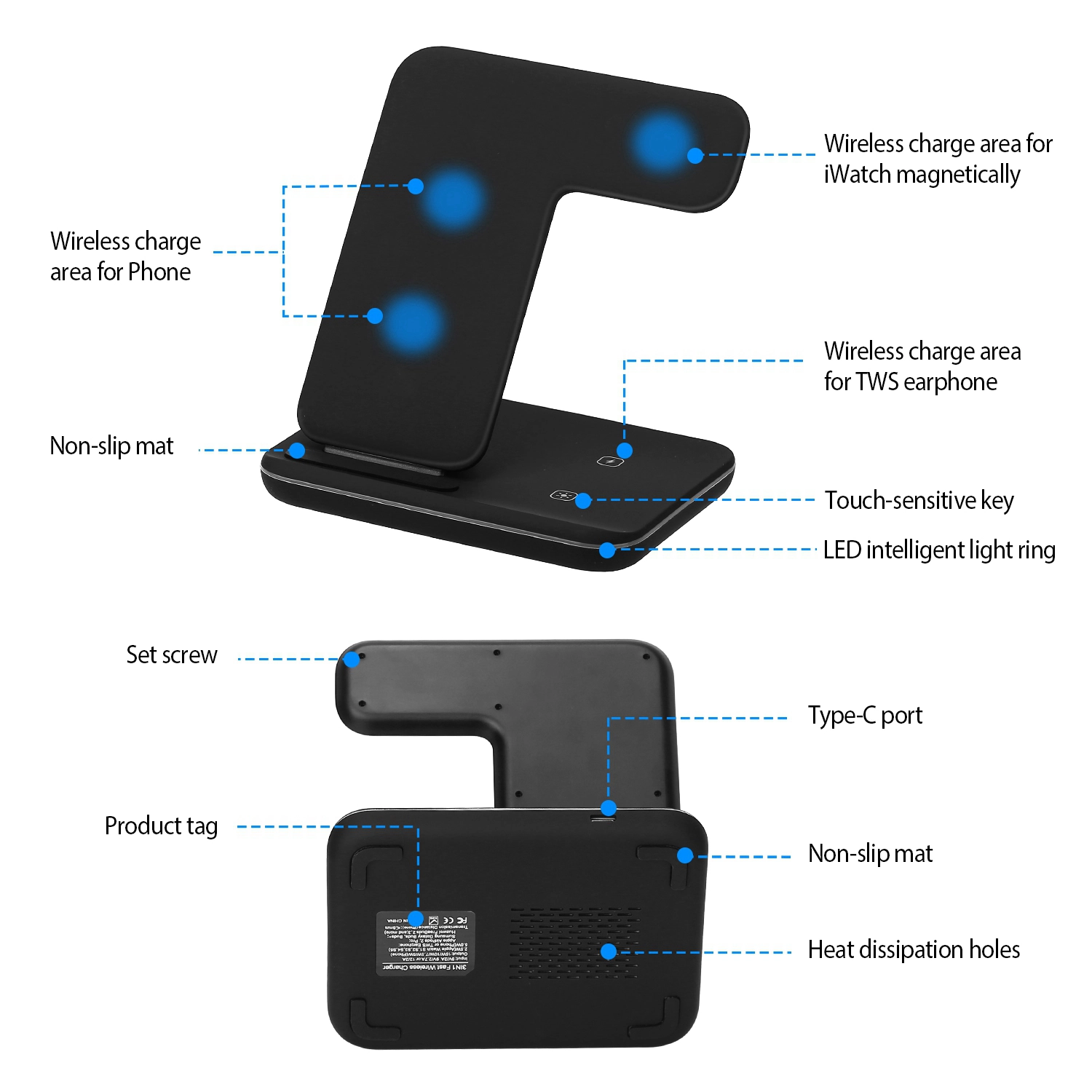 GBruno 3-in-1 Fast Wireless Charging Station