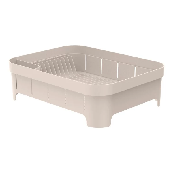 OU Dish Drying Rack for Kitchen Counter, Freestanding Plastic Strainer with Utensil Holder, Compact Drain
