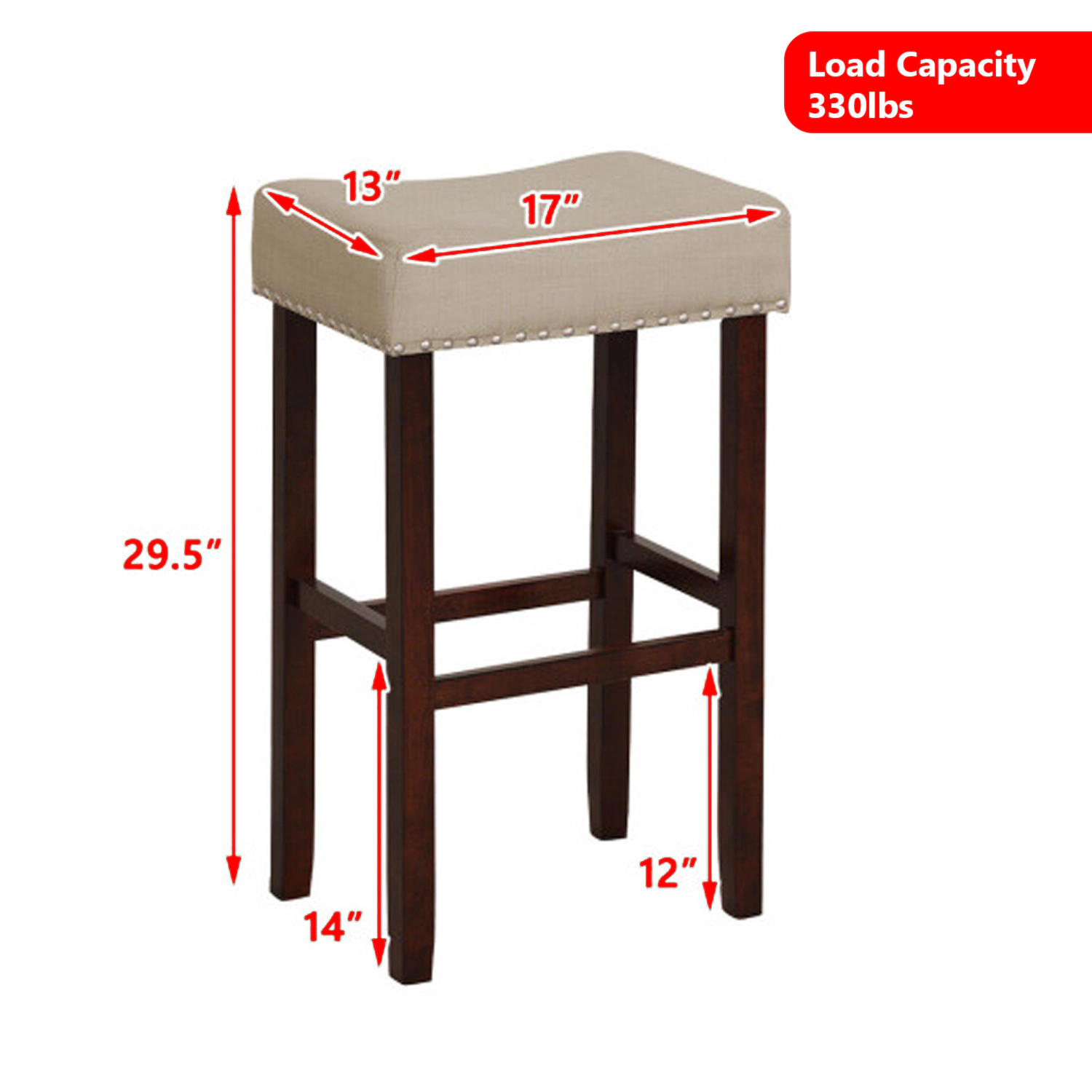 Hivvago 29 Inch Upholstered Bar Stools with Solid Rubber Wood Frame and Footrests- Set of 2