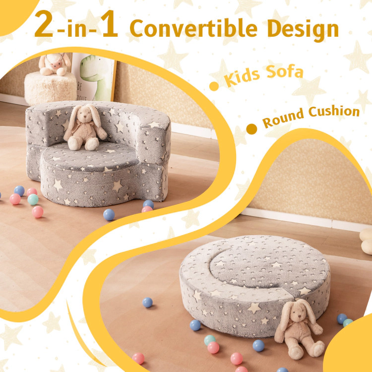 Hivvago 2-In-1 Toddler Chair Glow In The Dark Kids Couch With Cover Convertible Sofa-Gray