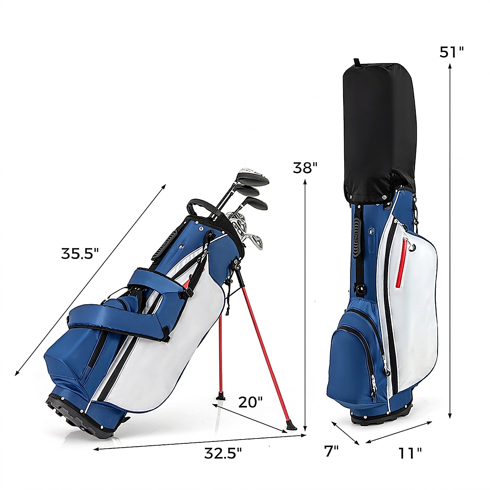 SUGIFT Left-Handed Golf Stand Bag Set with Clubs 13-lb Total Weight Blue/Black/Gray