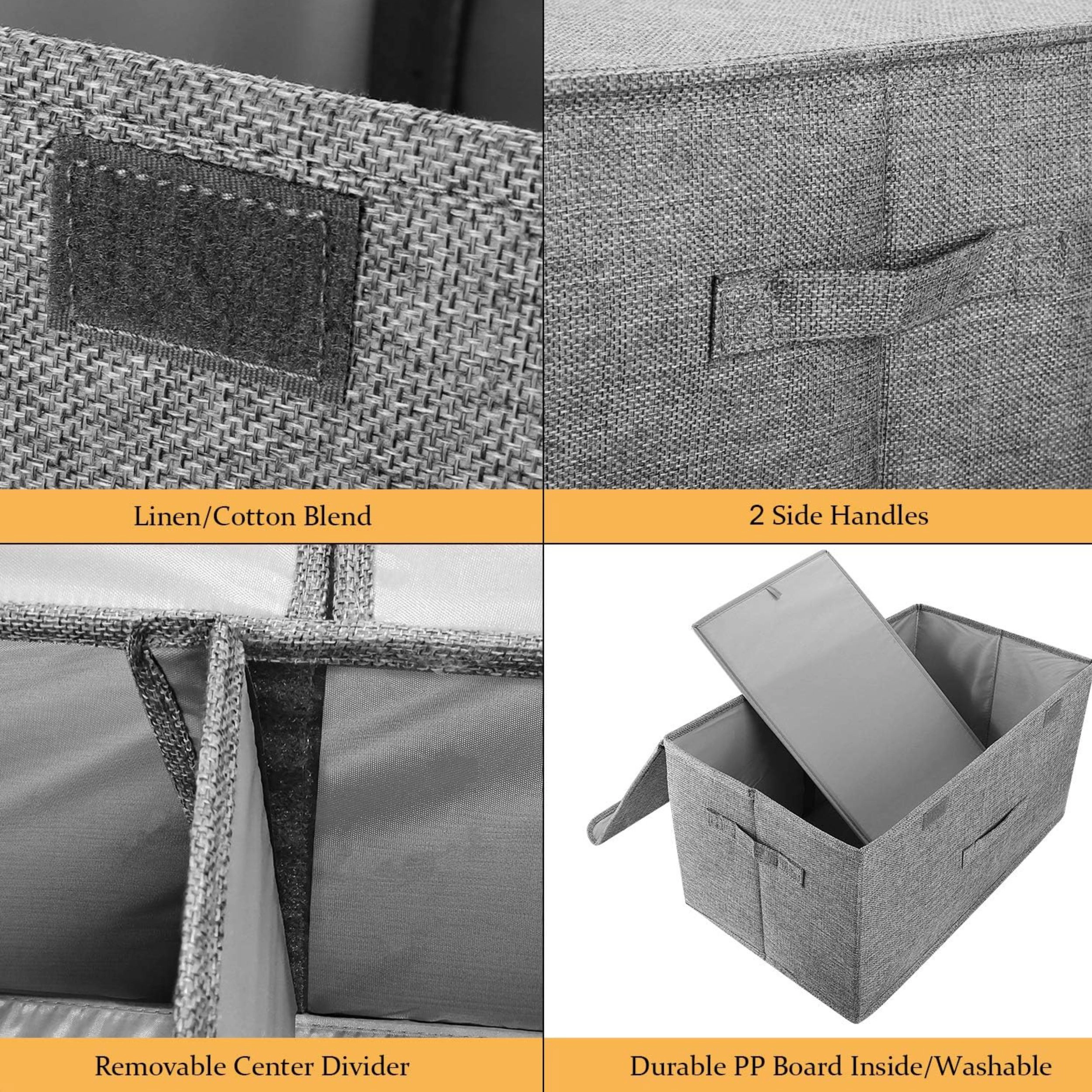 Stock Preferred Pack of 2 Collapsible Linen Storage Bins with Lids Handles and Dividers