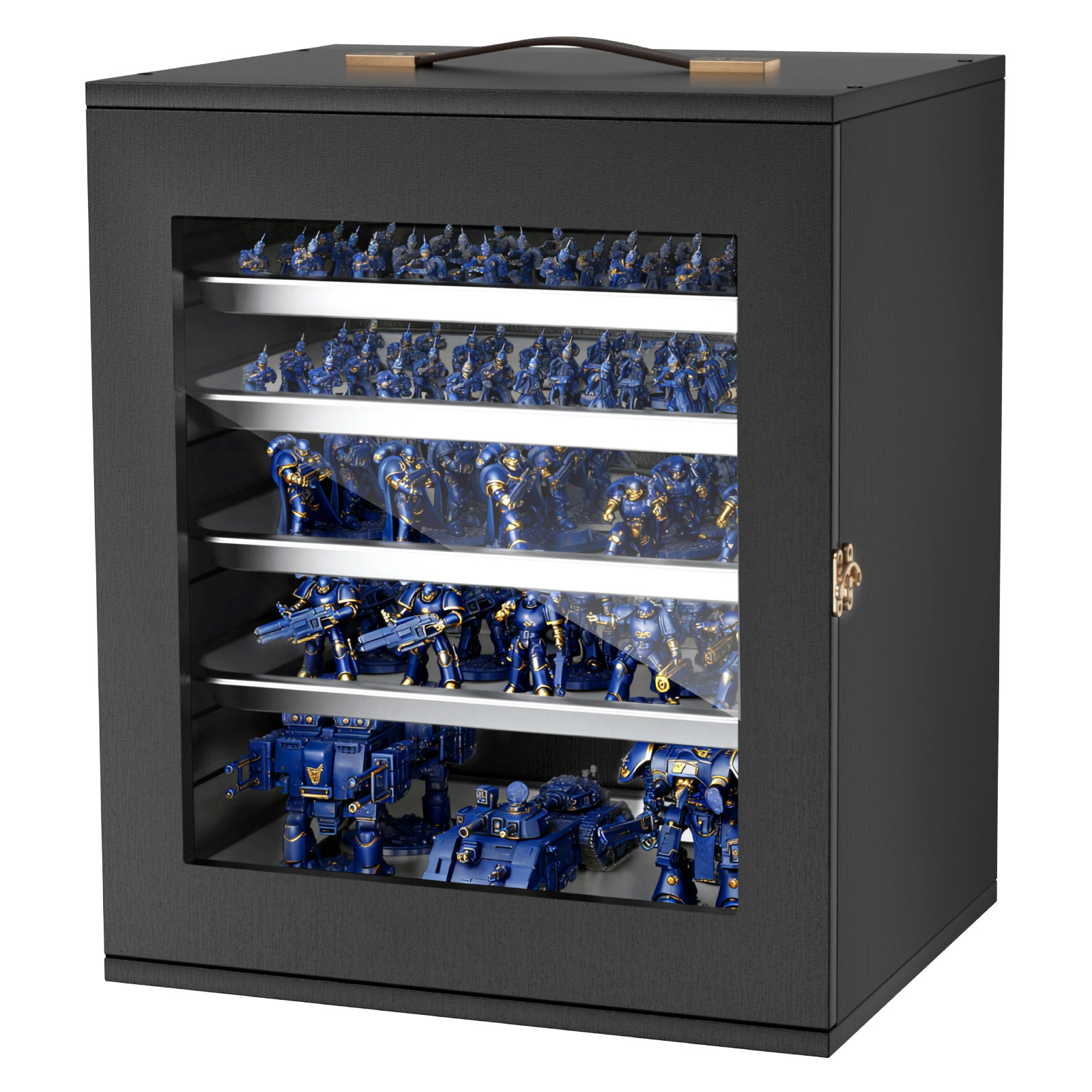 HONGGE Miniatures Storage Case, Warhammer Fits for Scale Models, Wooden Miniatures Display Holder with 5 Tray & Slots