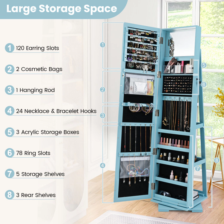 Hivvago 360° Rotatable 2-in-1 Lockable Jewelry Cabinet with Full-Length Mirror