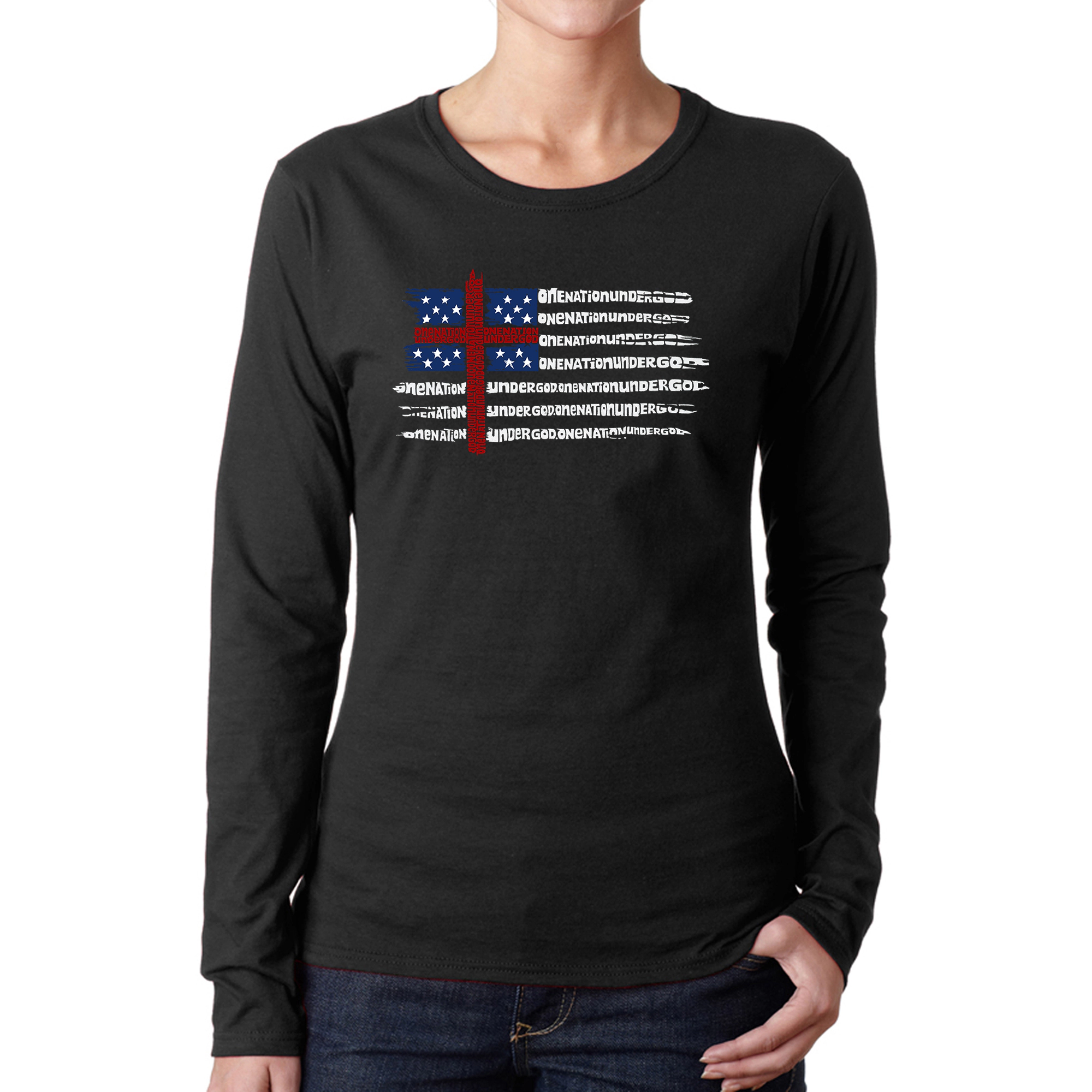 LA Pop Art Women's Word Long Sleeve T-Shirt - One Nation Flag