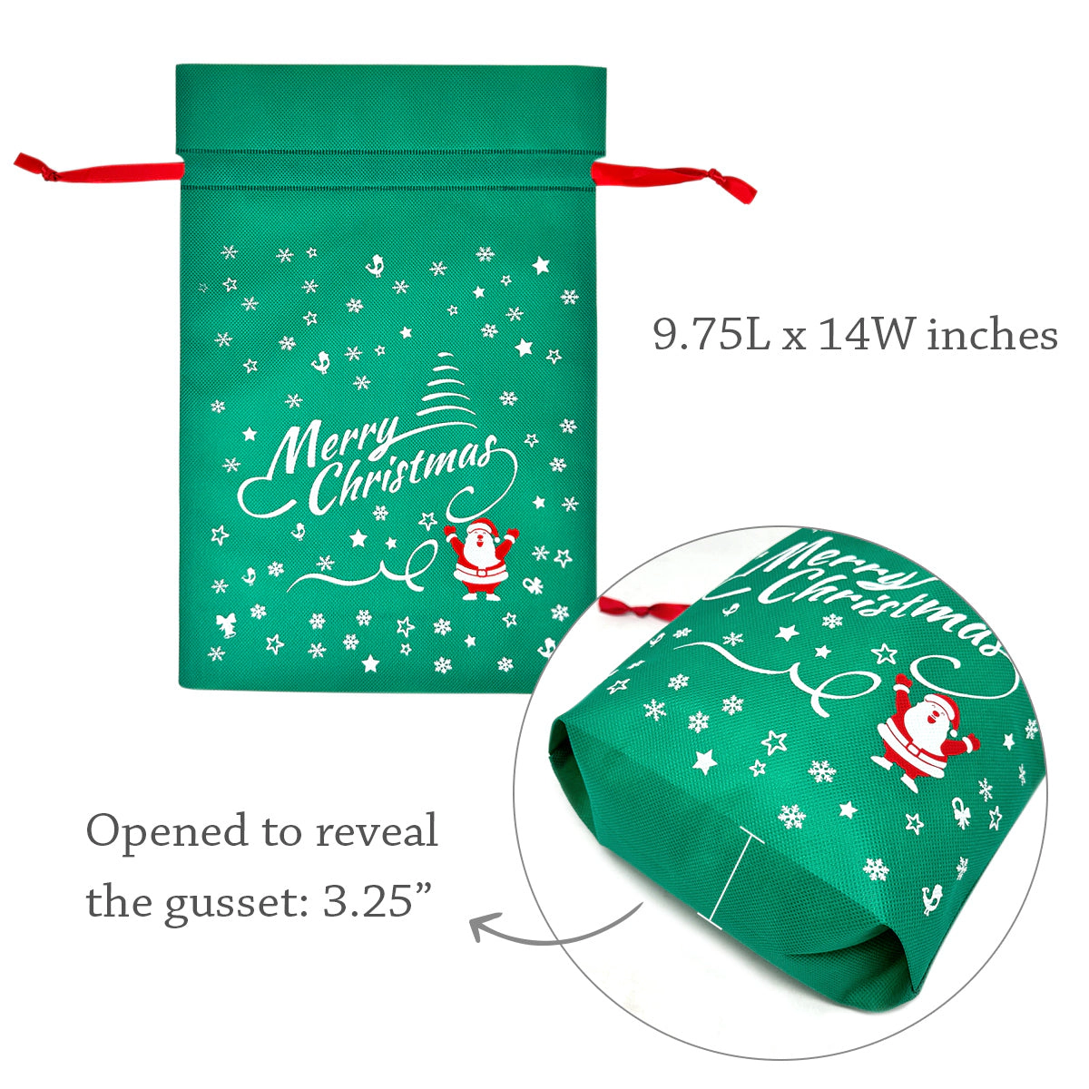 Wrapables Christmas Drawstring Gift Bags for Party Favors, Goodie Bag, Gift Wrap, Parties (Set of 8), Red & Green