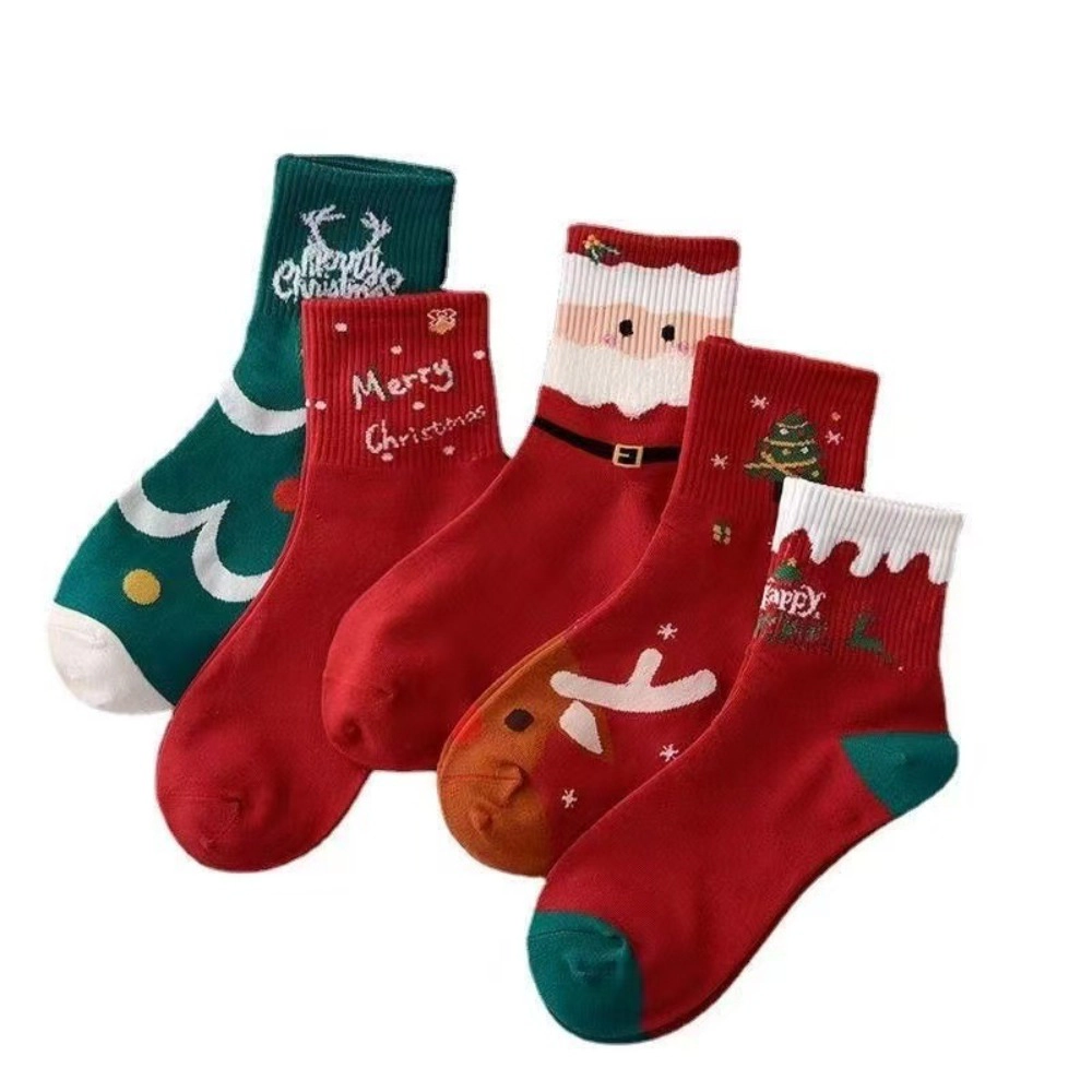 Wardrobe Whimsy 5 Pairs Christmas Crew Socks for Womens Cute Athletic Ankle Sock
