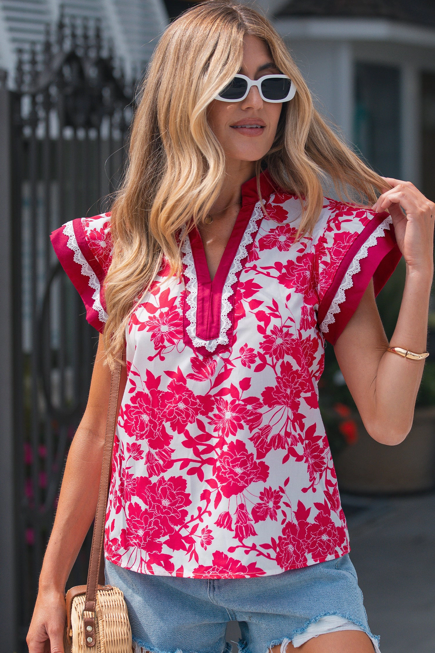 Threaded Pear Womens Dahlia Detail Flutter Sleeve Blouse