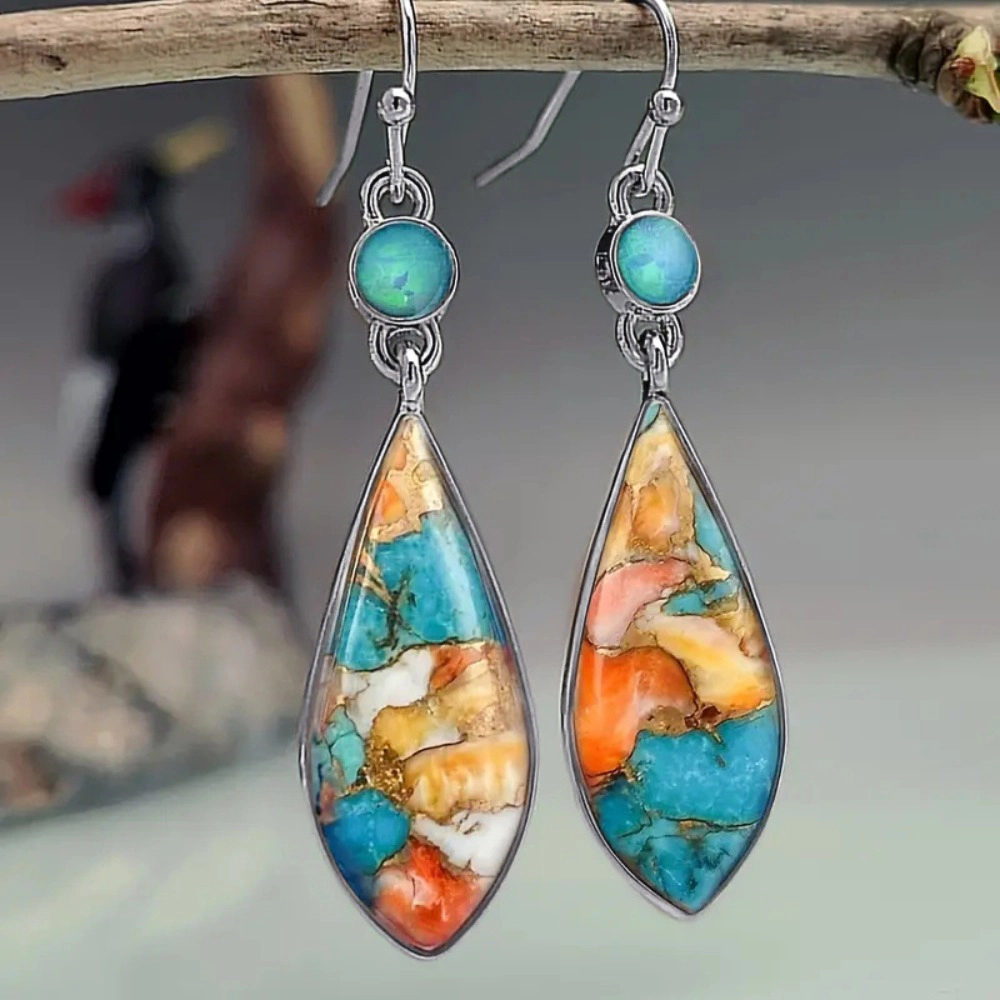 Bohemian Teardrop Blue Turquoise Dangle Hook Earrings for Women