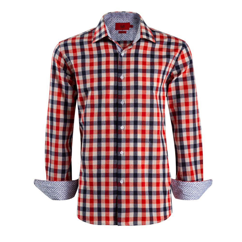 Elie Balleh Slim Fit Mens Gingham Plaid Shirt