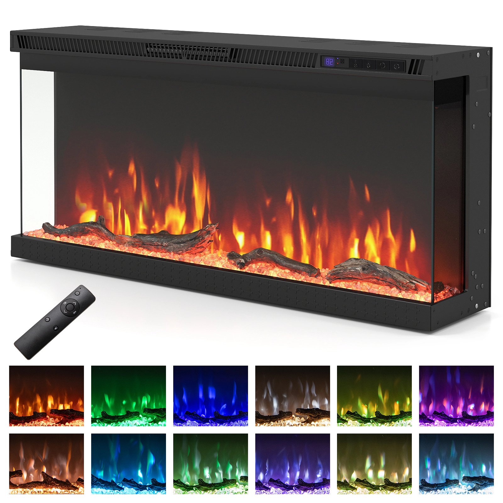 SUGIFT 36-in 3-Sided Glass 5 Brightness Levels Electric Fireplace Insert 36-in x 7.8-in x 17.3-in 41-lb Black