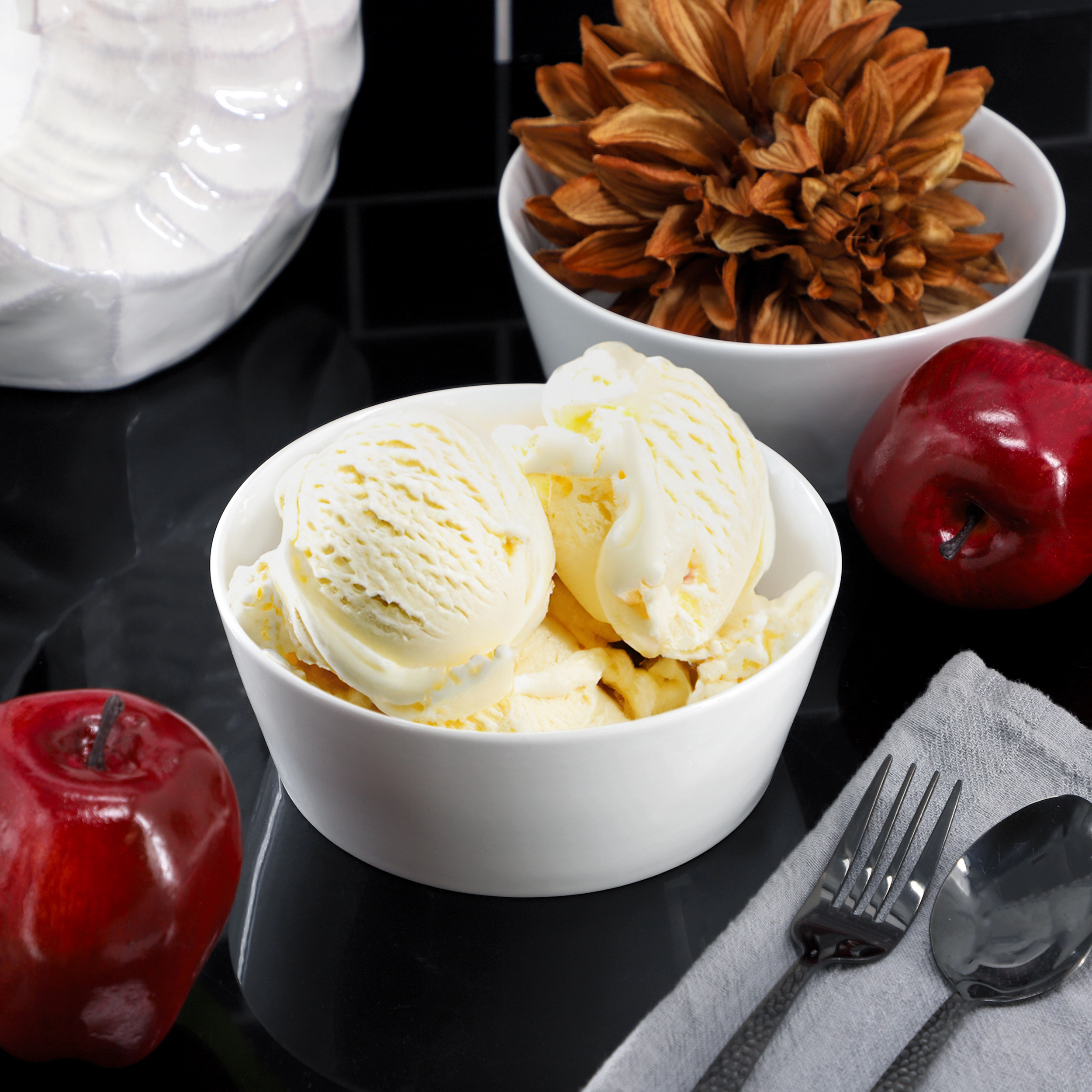 Gibson Home 2 Piece 6.75 Inch Round Fine Ceramic Side Bowl Sets in White