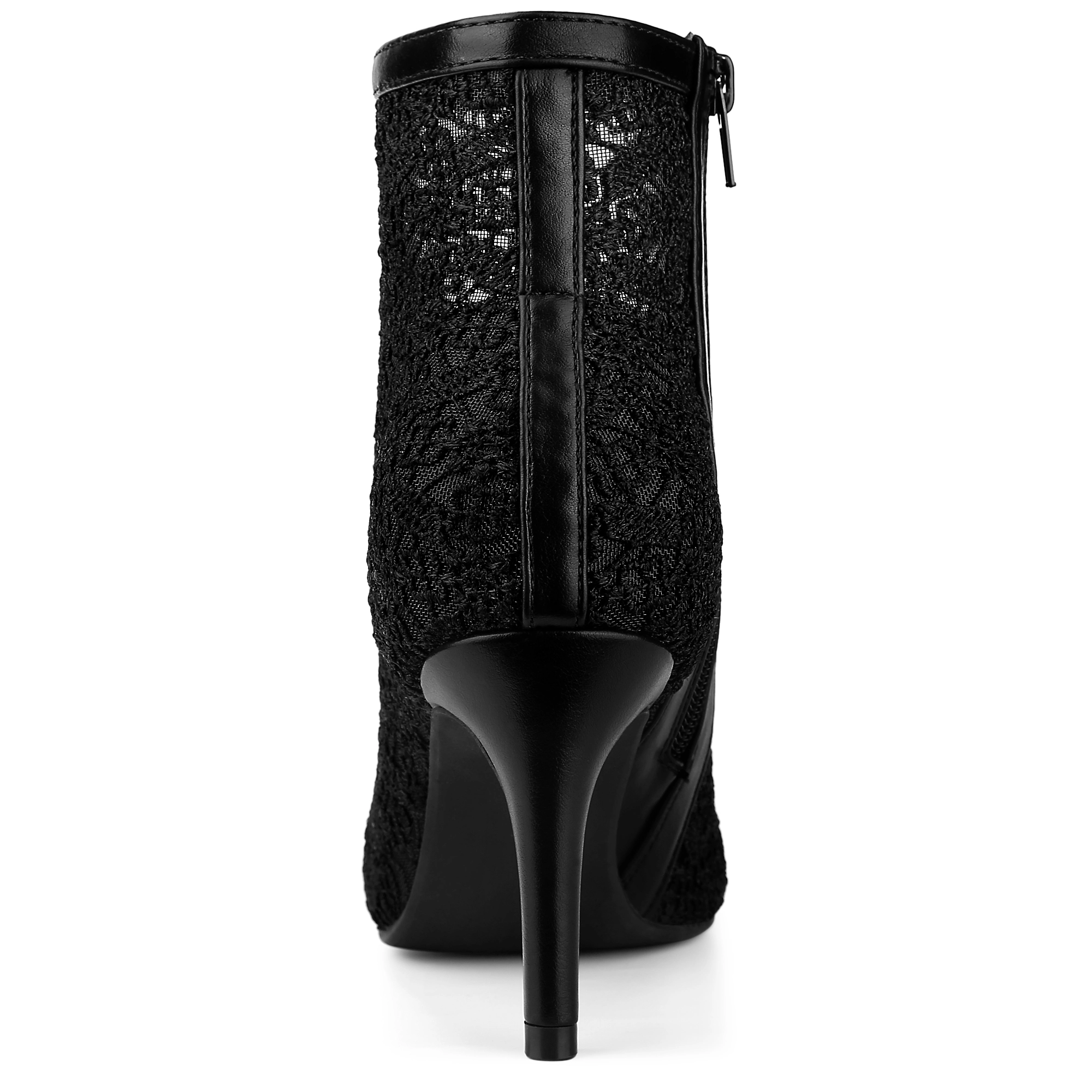 BLISSFUL STEP Women Floral Embroidered Lace Stiletto Heels Ankle Boots