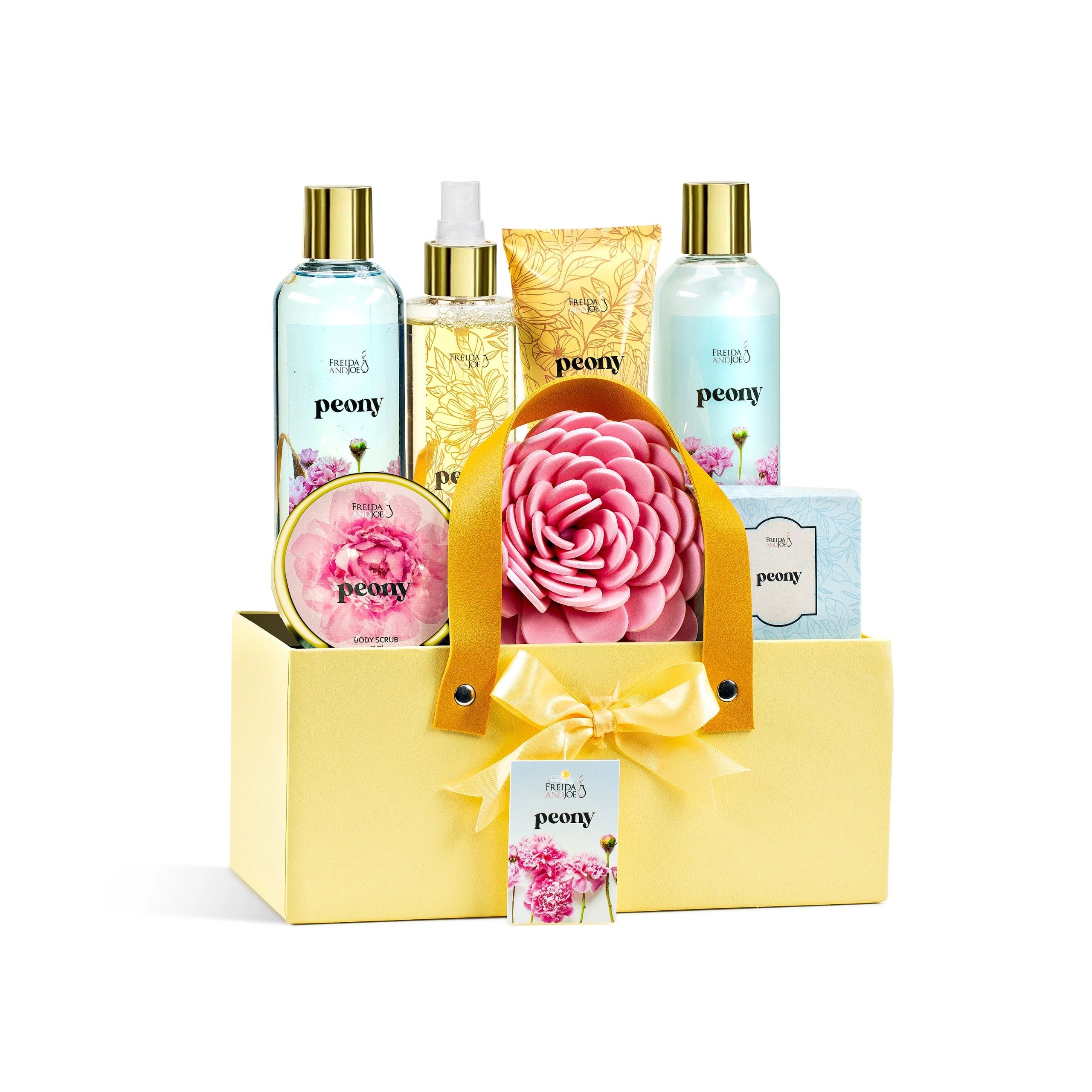 Freida & Joe Peony Bath & Body Spa Gift Set in Yellow Basket