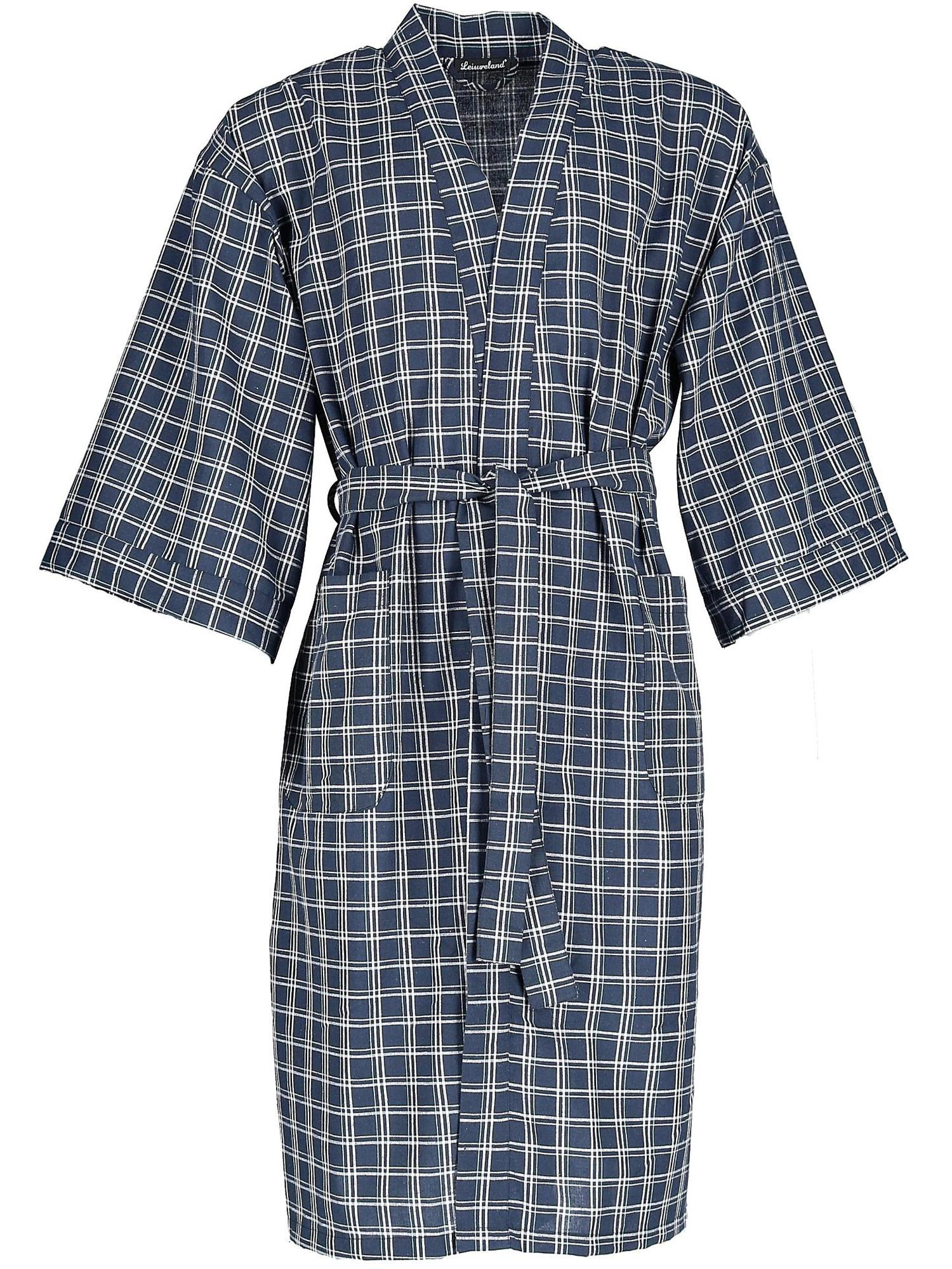 Leisureland Men's Plaid Kimono Broadcloth Robe