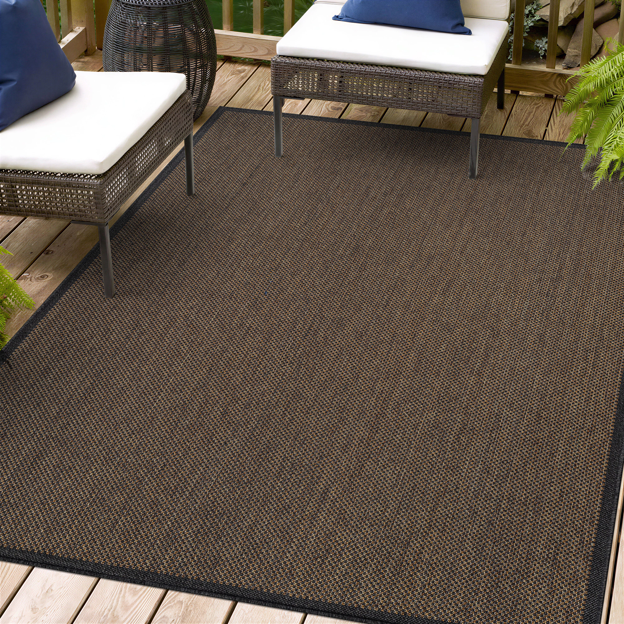 World Rug Gallery Border Indoor/Outdoor Flat Woven Area - Natural Jute-Style, Easy-Care Patio
