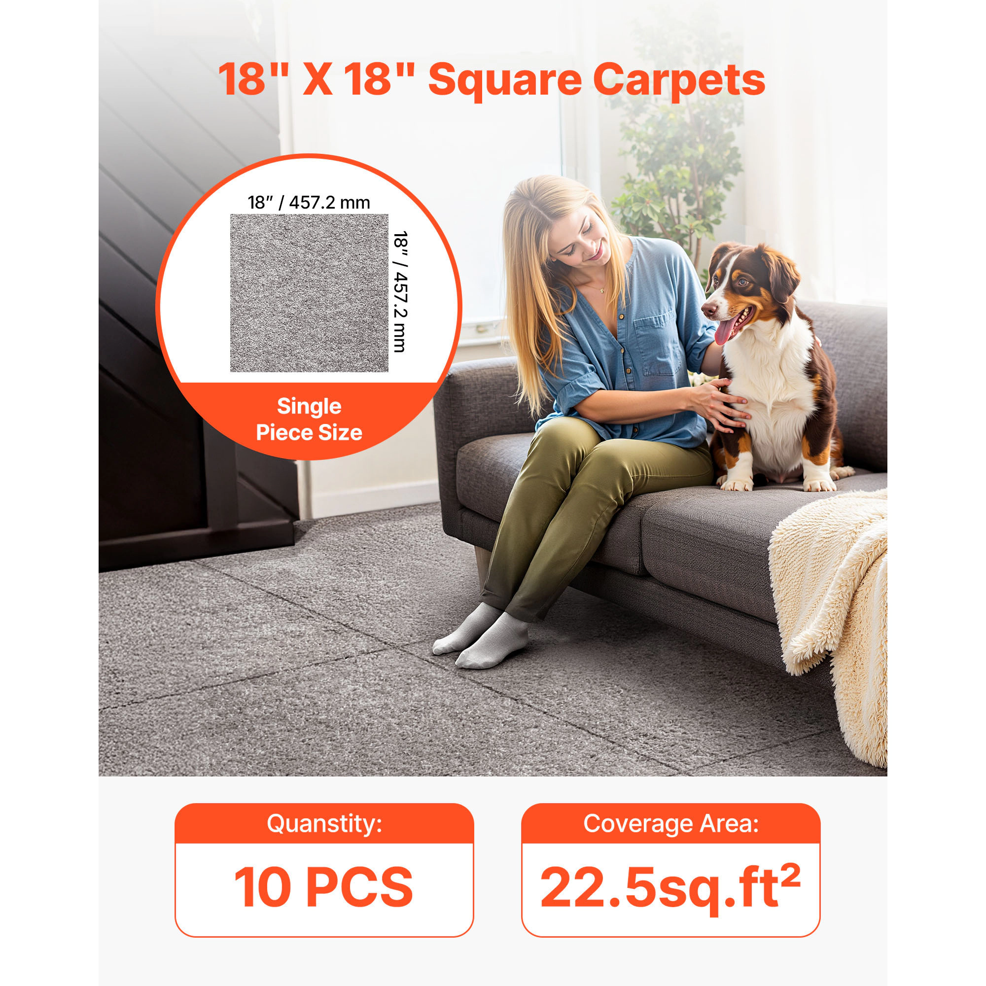 HONGGE Self Adhesive Carpet Tiles Soft Padded Floor for Easy DIY Living Room