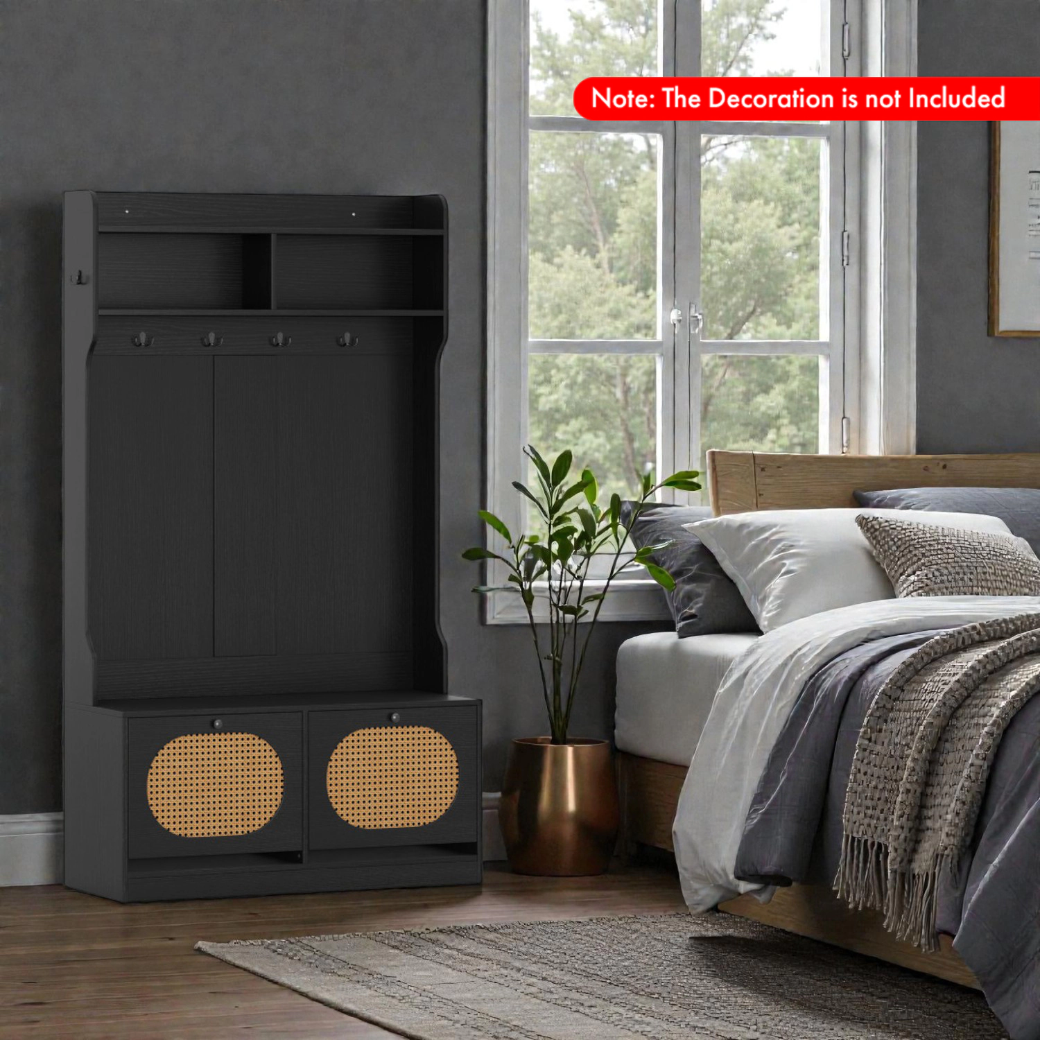 Hivvago Entryway Storage Hall Tree with Coat Hooks and Flip-Top Drawers