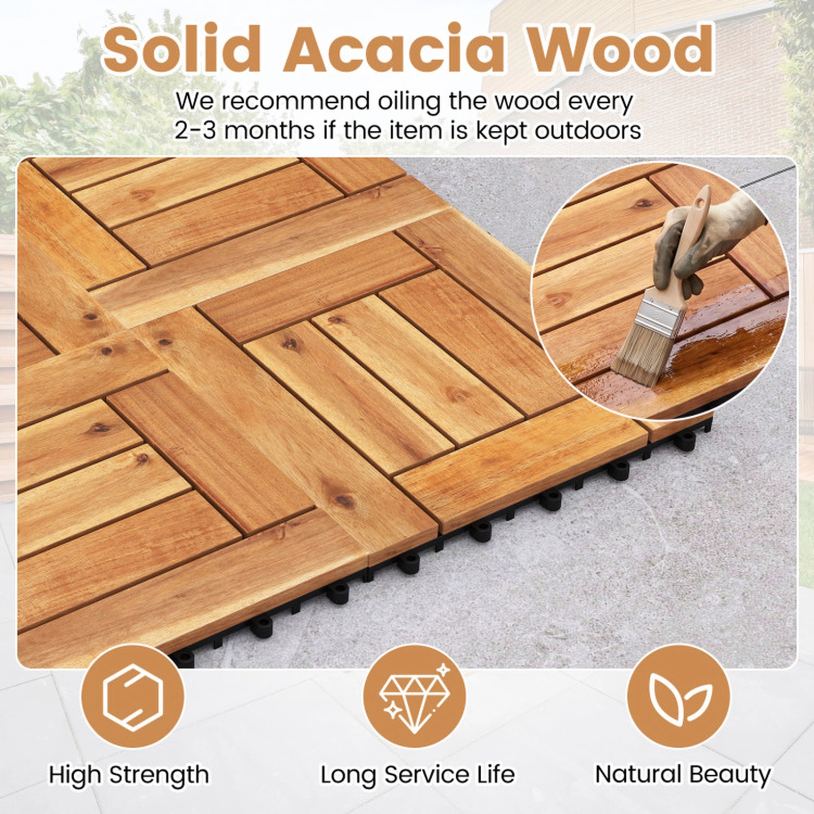 SUGIFT Interlocking Floor Mat Tiles 500-lb Capacity Indoor Outdoor Patio Balcony Porch Poolside Natural