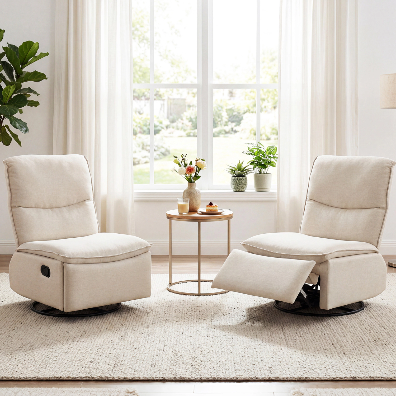 LJG 360° Swivel Rocking Chair with Cushioned Back for Living Room