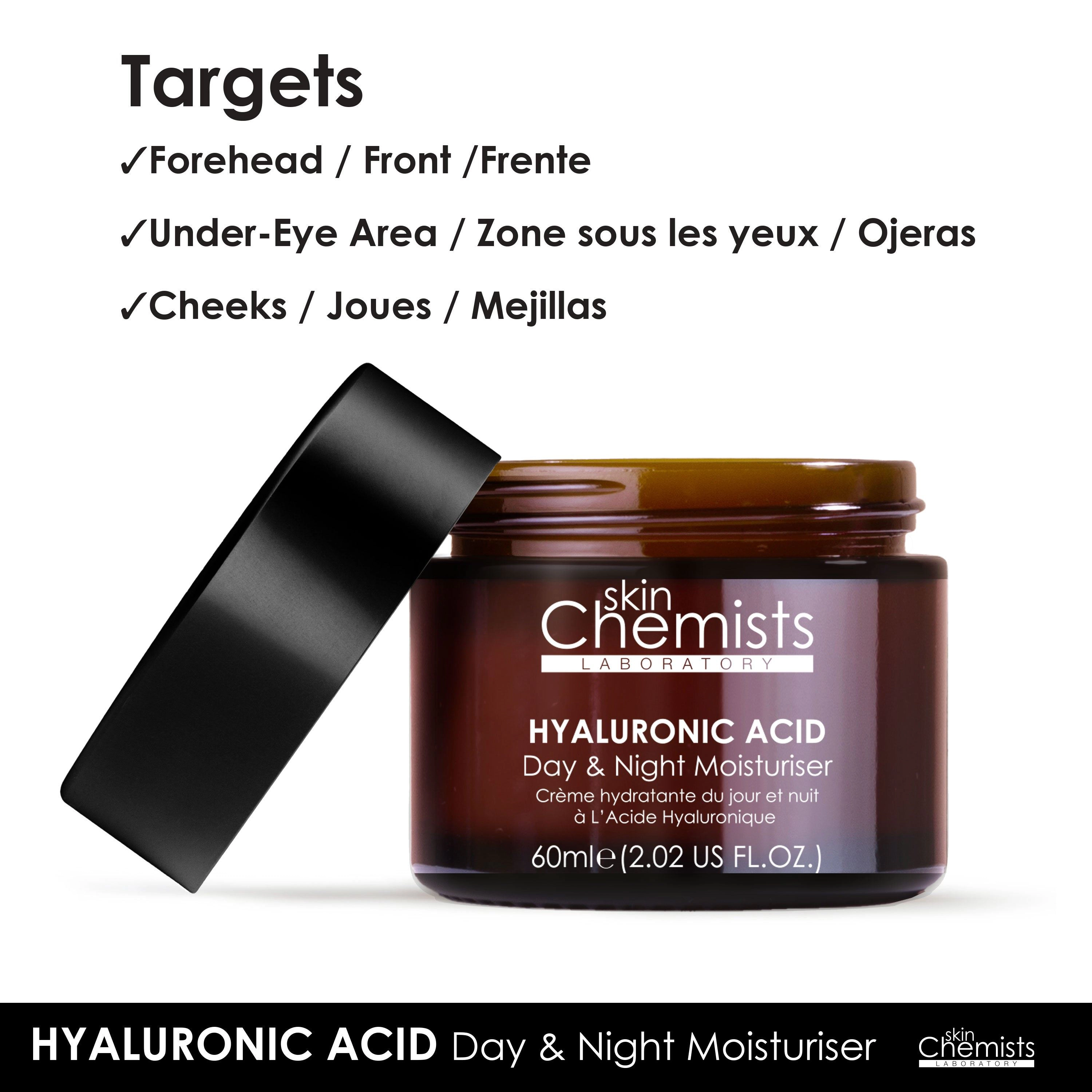 skinChemists Hyaluronic Acid Day Moisturiser 60ml - Deep Hydration for Dry, Mature Skin, Helps Smooth Fine Lines and Wrinkles