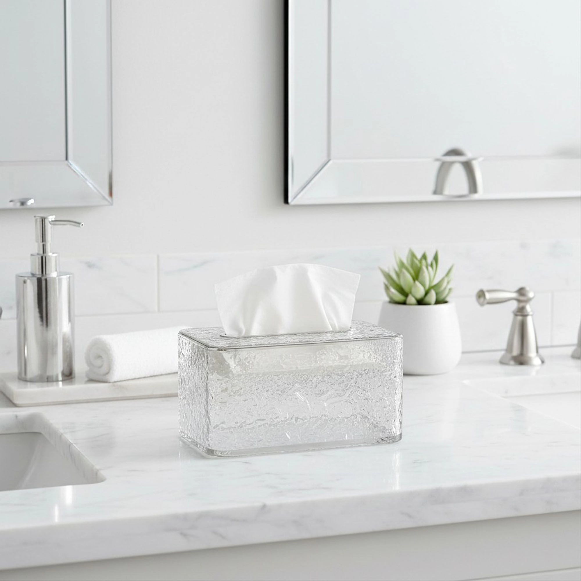 Alilang Unisex Textured Clear Acrylic Tissue Box Cover with Modern Rectangular Design