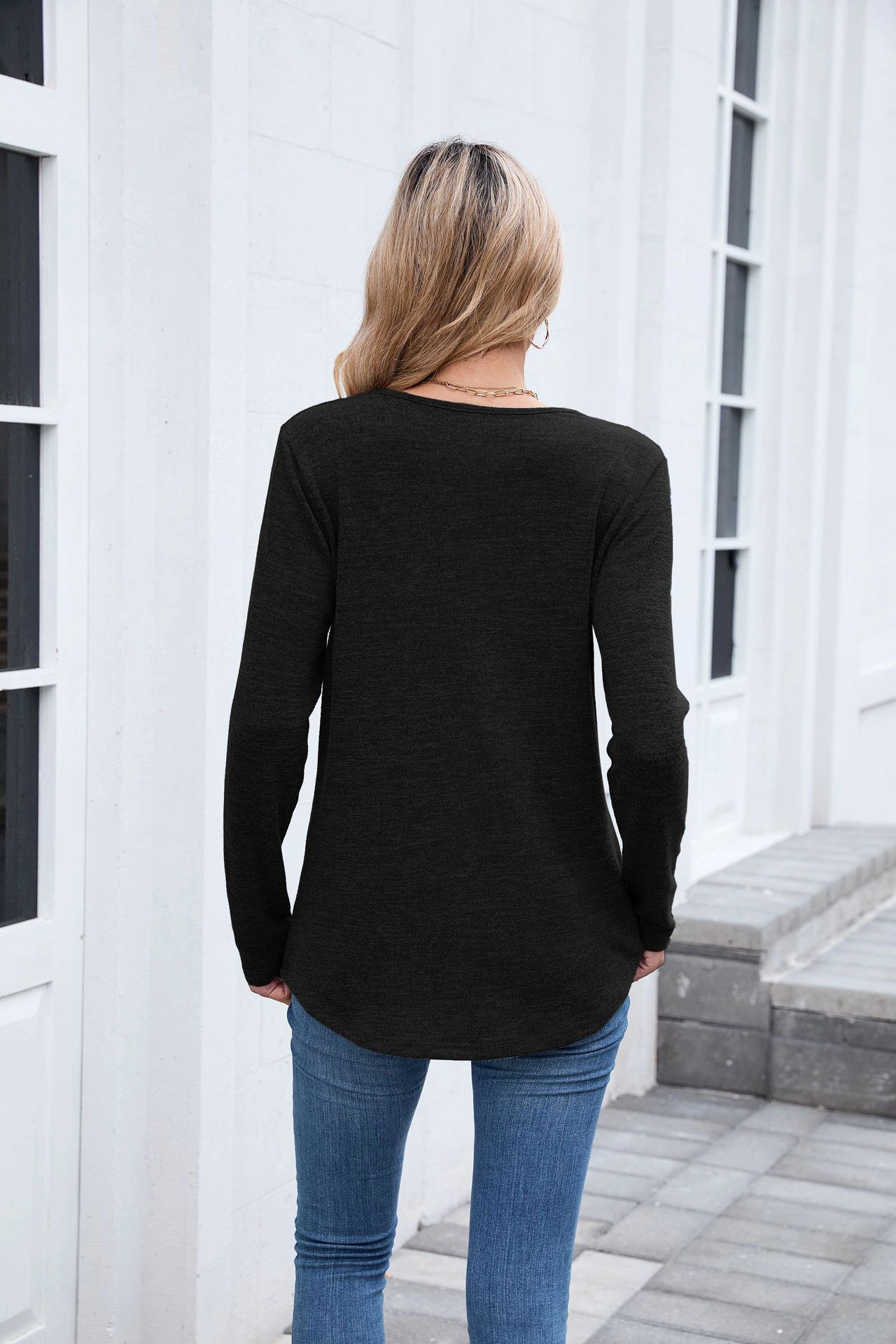 Enchanted Funland Womens V Neck Loose Fit Solid Long Sleeve Fashion Daily Tops