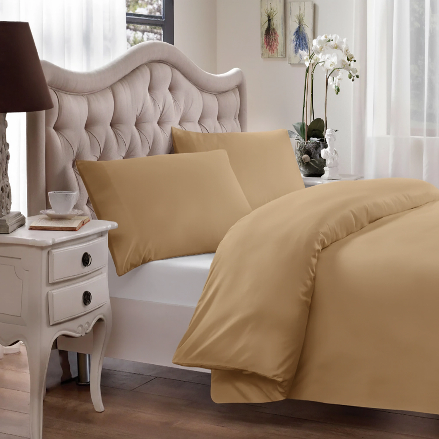 Brielle Home 250 Thread Count Modal Sateen Duvet Cover Set with 2 Shams Full/Queen 90 x 98 Camel