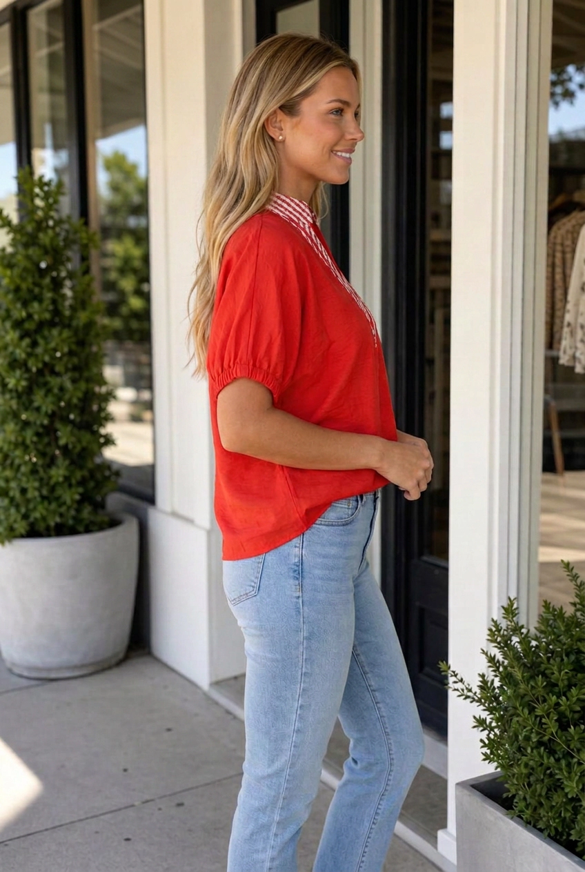 Threaded Pear Kelly Short Sleeve Tunic Blouse