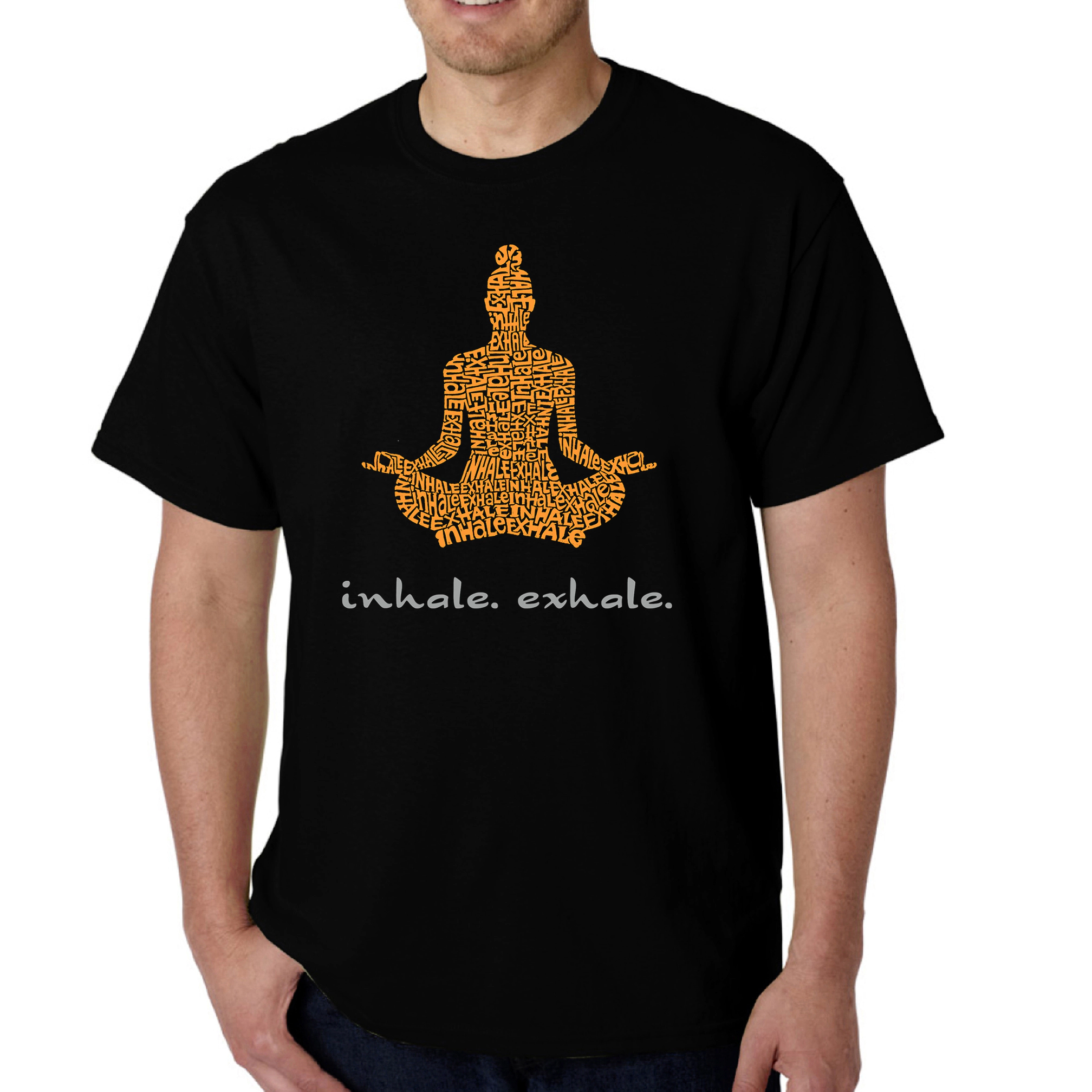 LOS ANGELES POP Art Men’s Inhale Exhale Word T-Shirt - 100% Cotton, Crew Neck, Short Sleeve