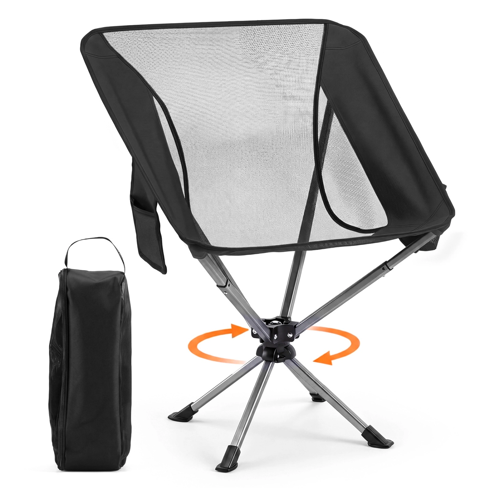 SUGIFT Black 360-Degree Swivel Folding Camping Chair with Aluminum Frame 25-in W 25.5-in D 330-lb Seat Capacity