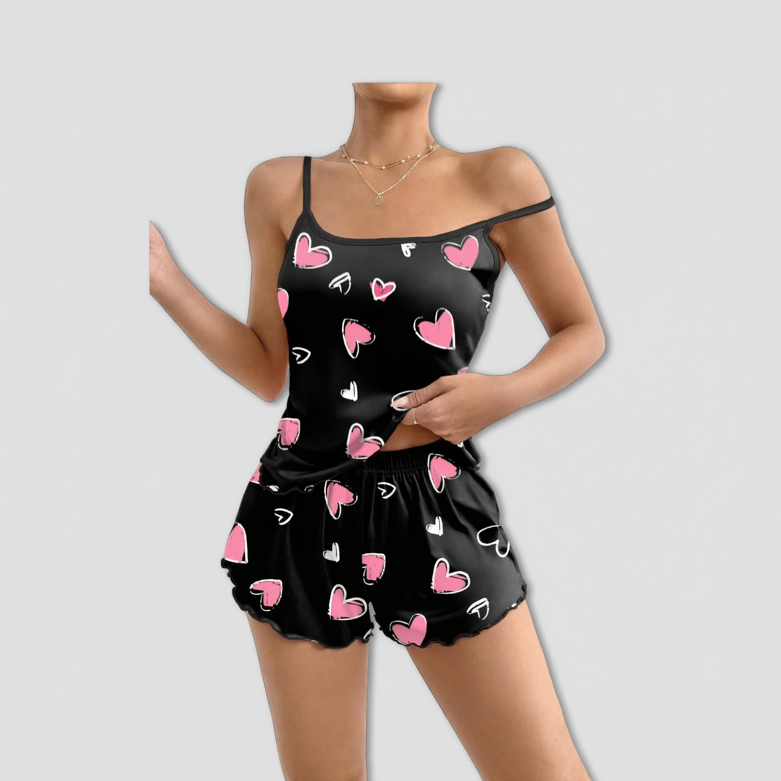 Ekouaer Womens Cami Pajama Sets Two Piece Print Pajamas Tank Top & Elastic Waist Shorts Camisole