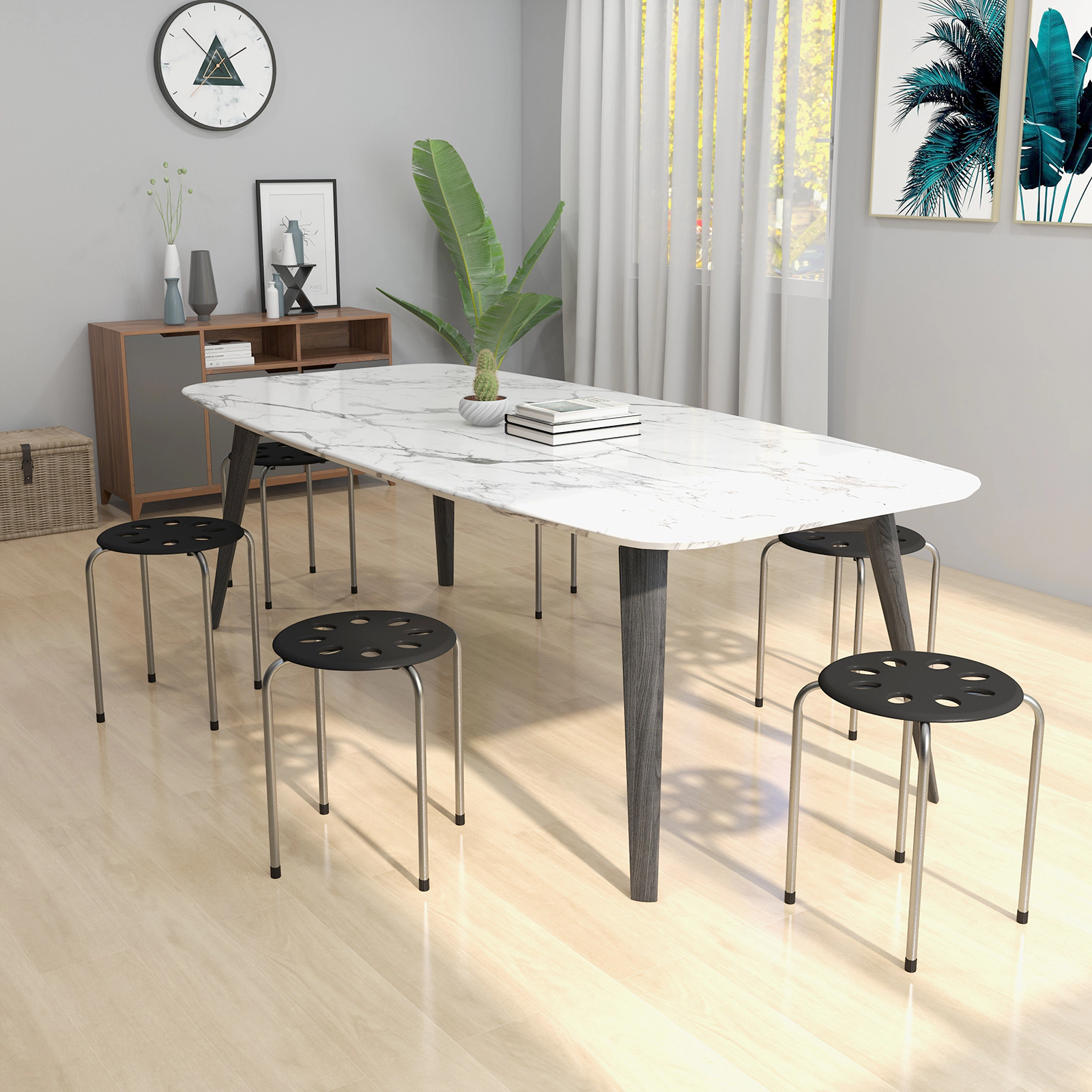 SUGIFT Set of 6 Portable Stackable Plastic Stools 220-Lb Capacity Gray with Steel Frame