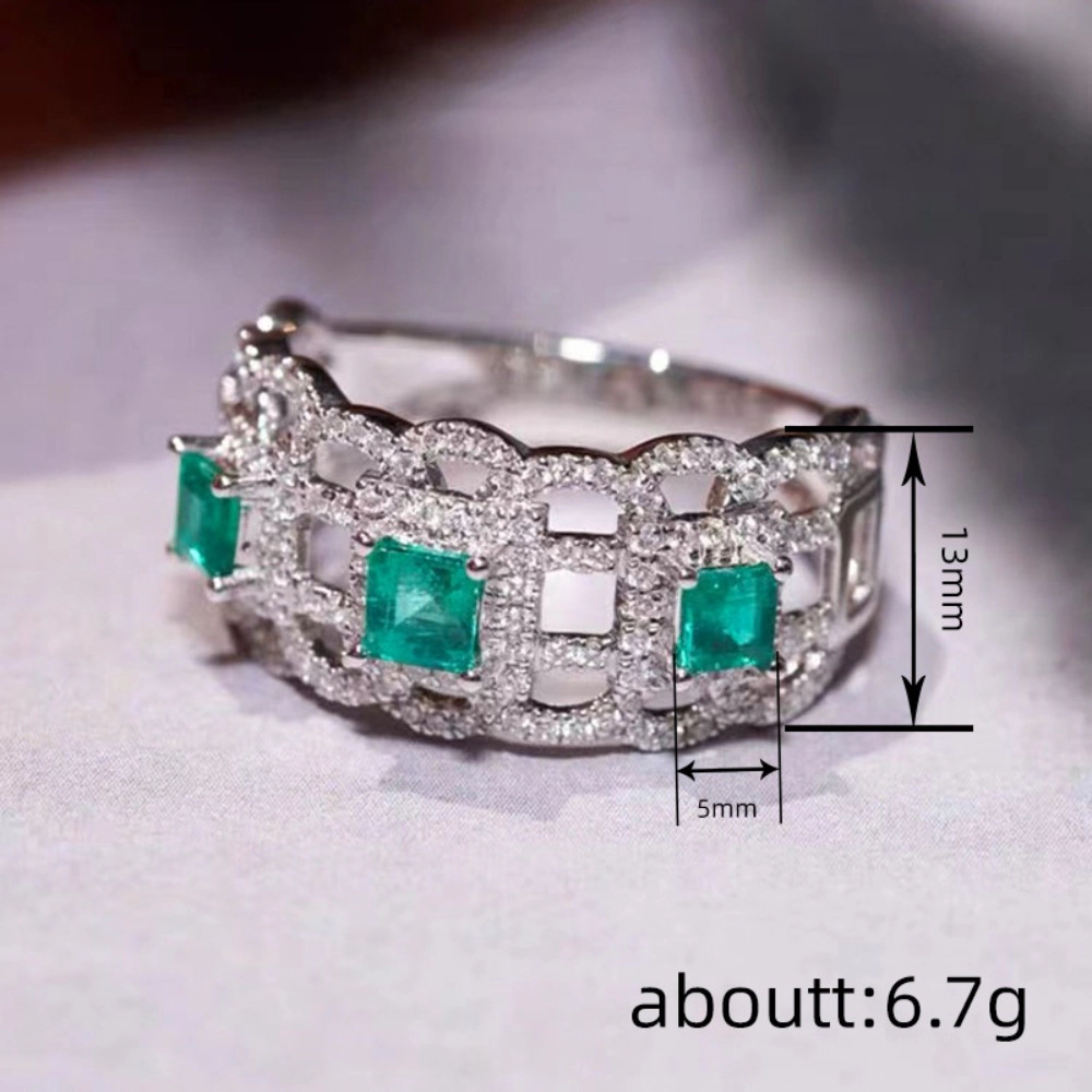 Luxury Green Synthetic Gemstone Hollow Wide Ring