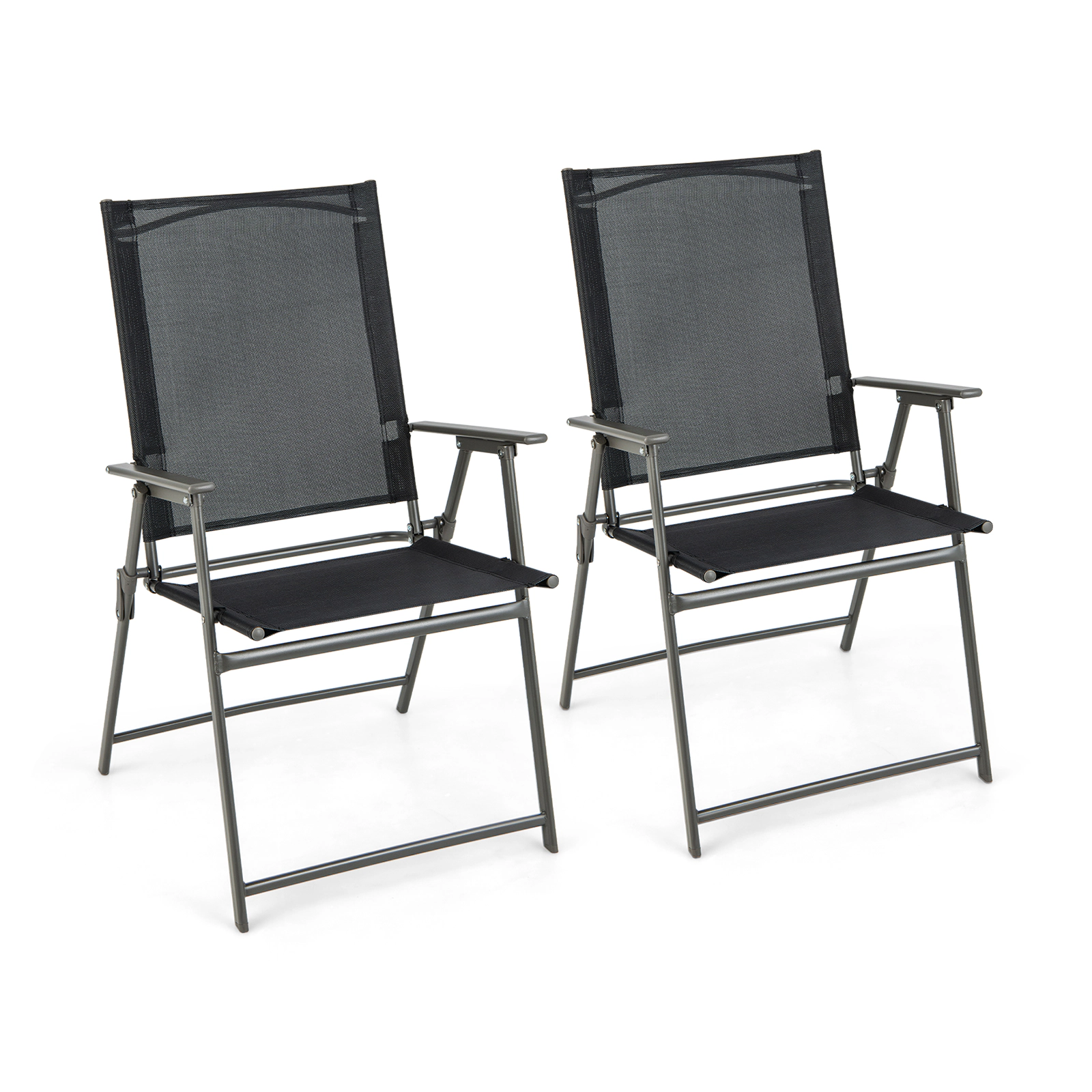 LJG 2 Pieces Patio Folding Chairs with Armrests for Deck Garden Yard