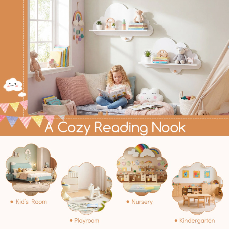 Hivvago 2 Pieces Floating Cloud Shelves Wall Mounted Storage Display Rack