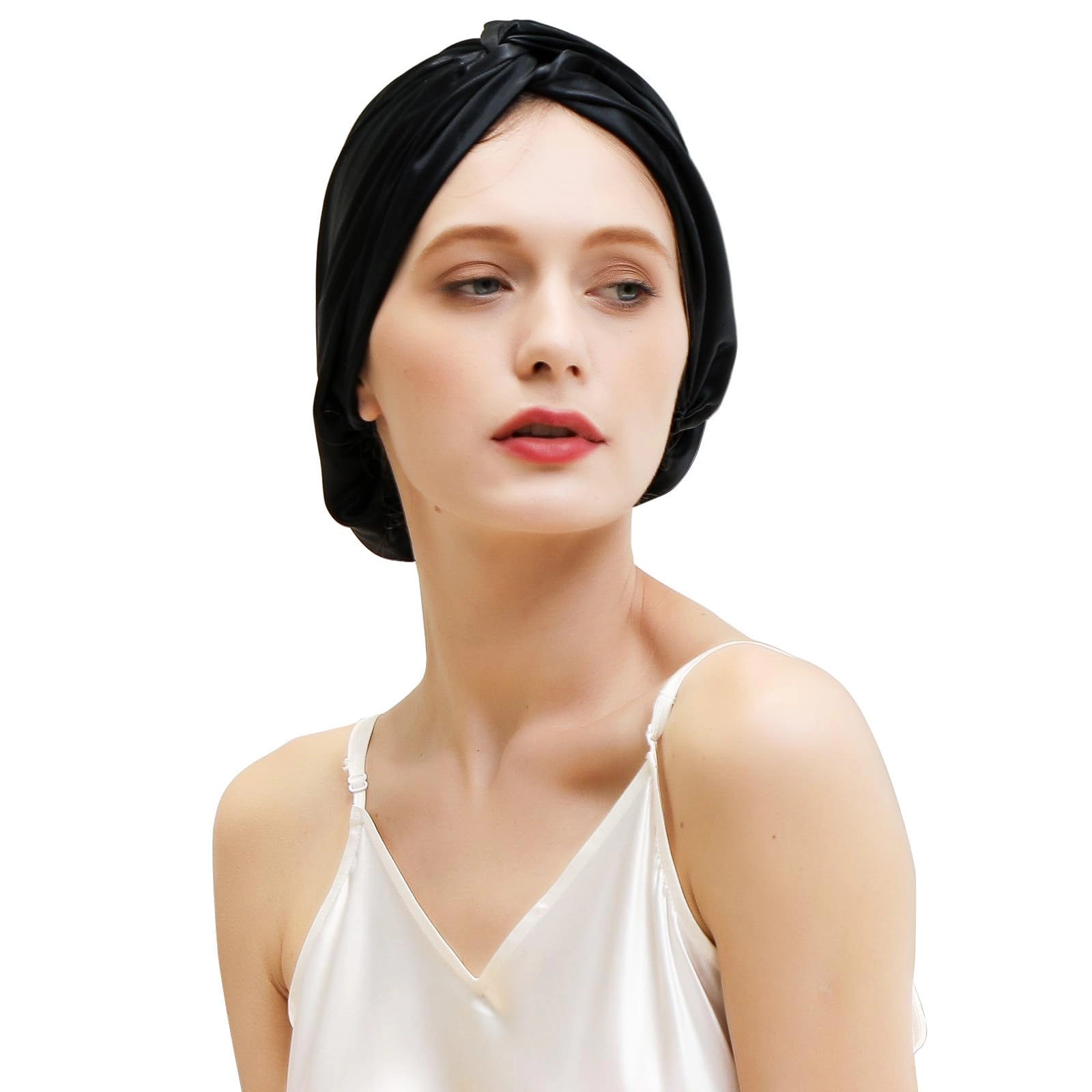 PIGFDK 22 Momme Mulberry Silk Bonnet For Sleeping Women  Black
