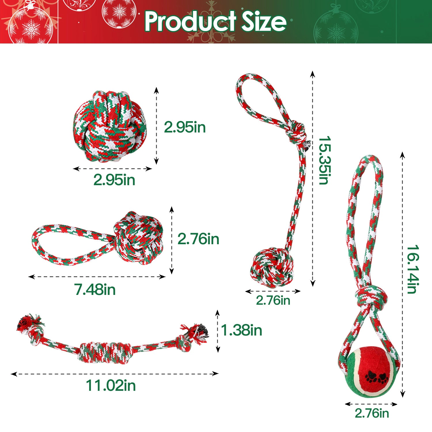 GBruno 5-Piece Christmas Dog Rope Chew Toy Set