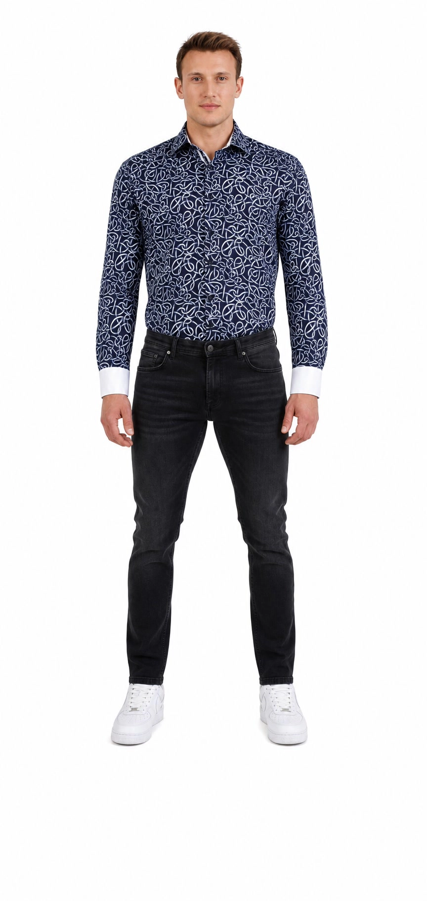 Elie Balleh Slim Fit Mens Swirl Print Shirt