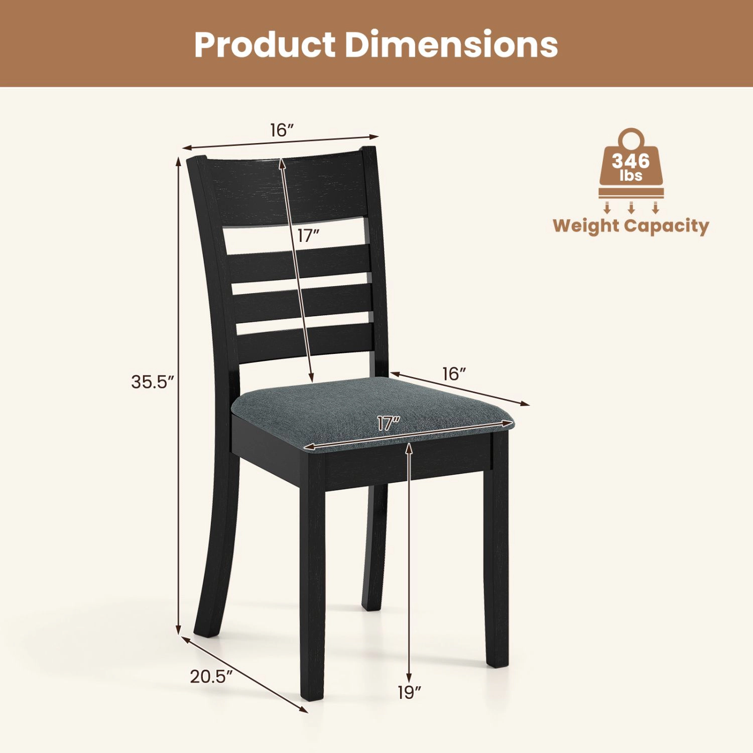 SlickBlue Rubber Wood Dining Chairs with Upholstered Seat Set