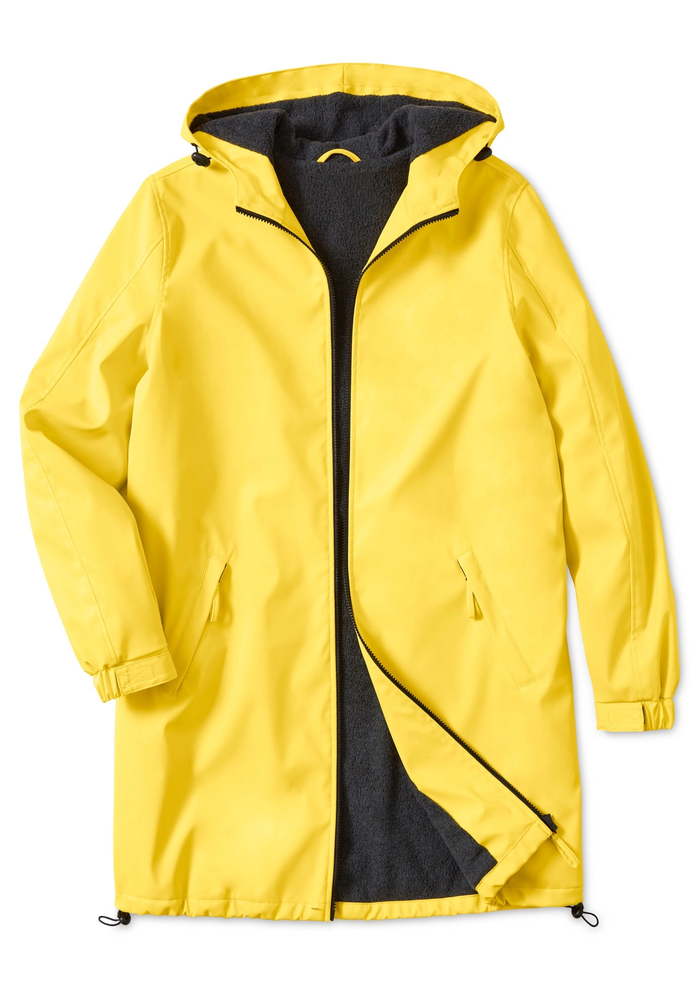 Woman Within Plus Size Fleece-Lined Mid-Length Slicker Raincoat