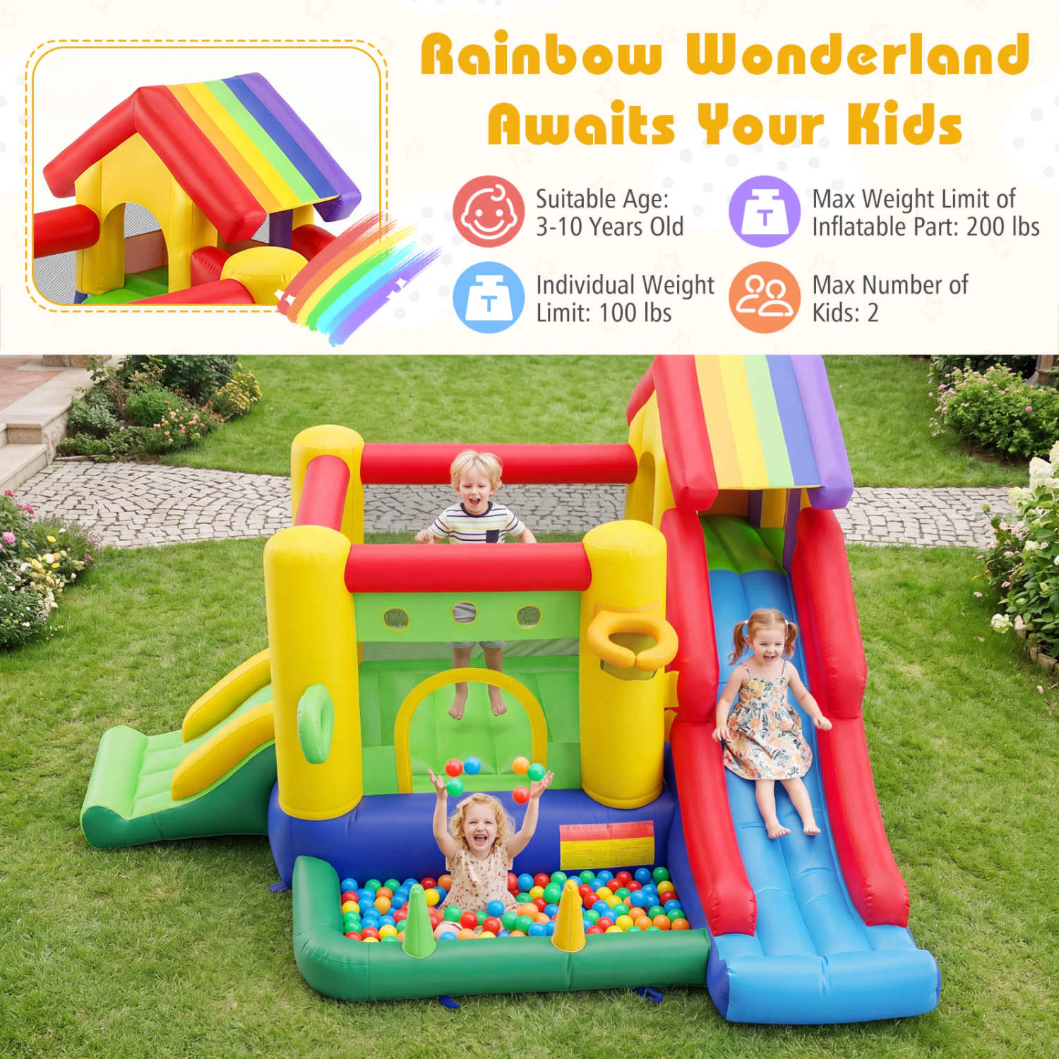 Hivvago Inflatable Bounce Castle with Double Slides and 735W Blower