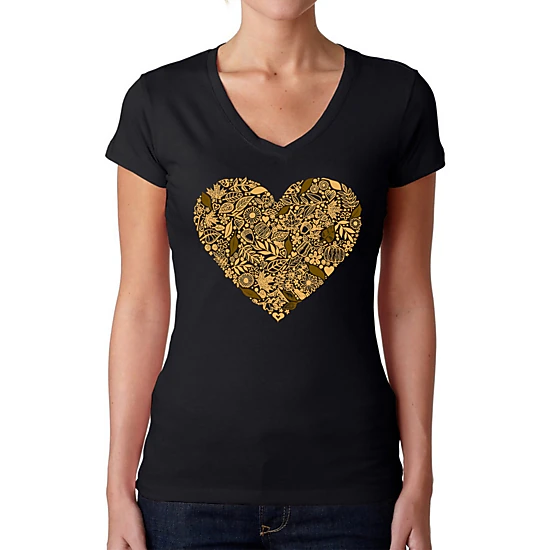 LA Pop Art Womens Word Art V-Neck T-Shirt - Fall Vibes