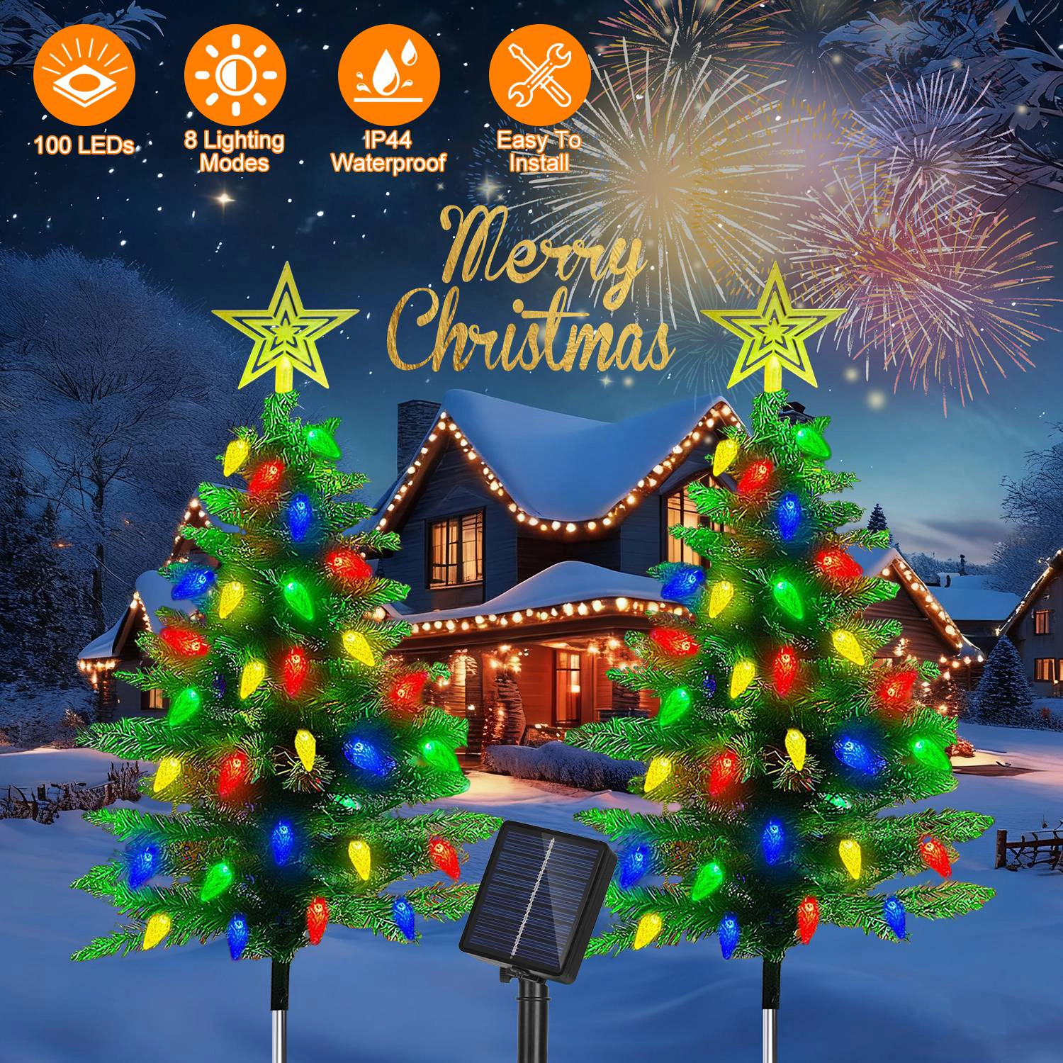GBruno 2-Pack Solar Christmas Tree Pathway Lights