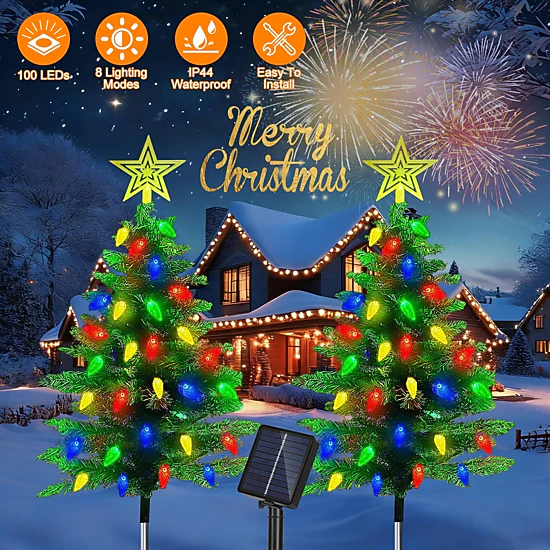 GBruno 2-Pack Solar Christmas Tree Pathway Lights