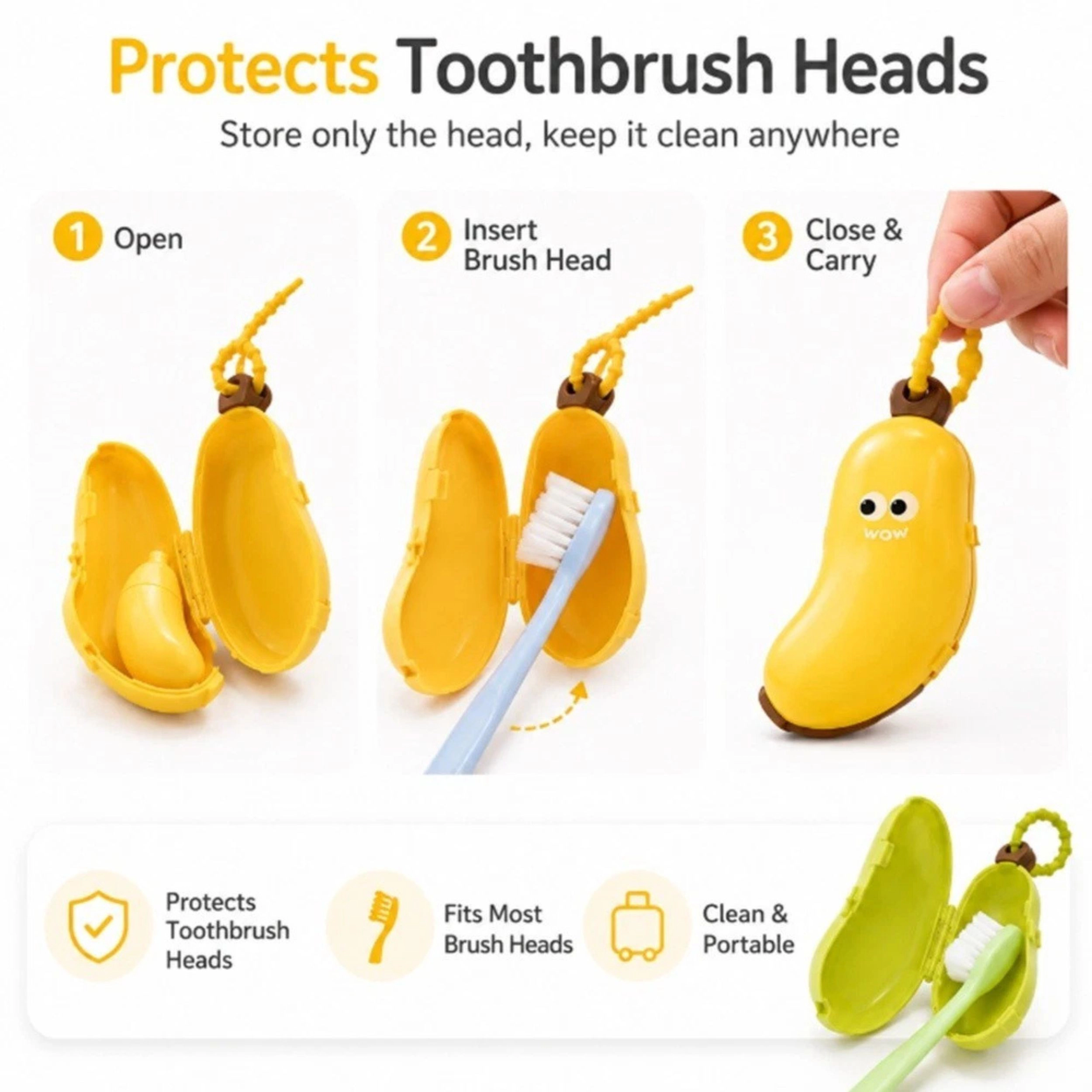 Home Collection Pack of 2 Banana Toothbrush Case Travel Holder with Toothpaste Dispenser